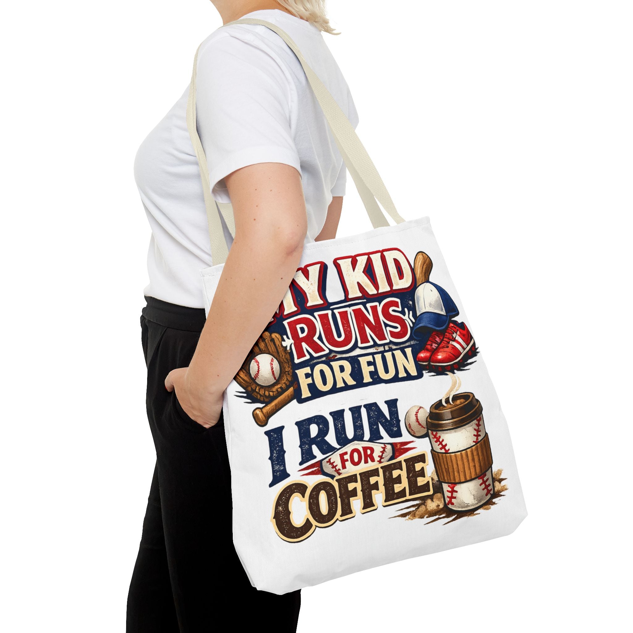 Tote Bag — "My Kid Runs for Fun, I Run for Coffee" Baseball Mom Tote