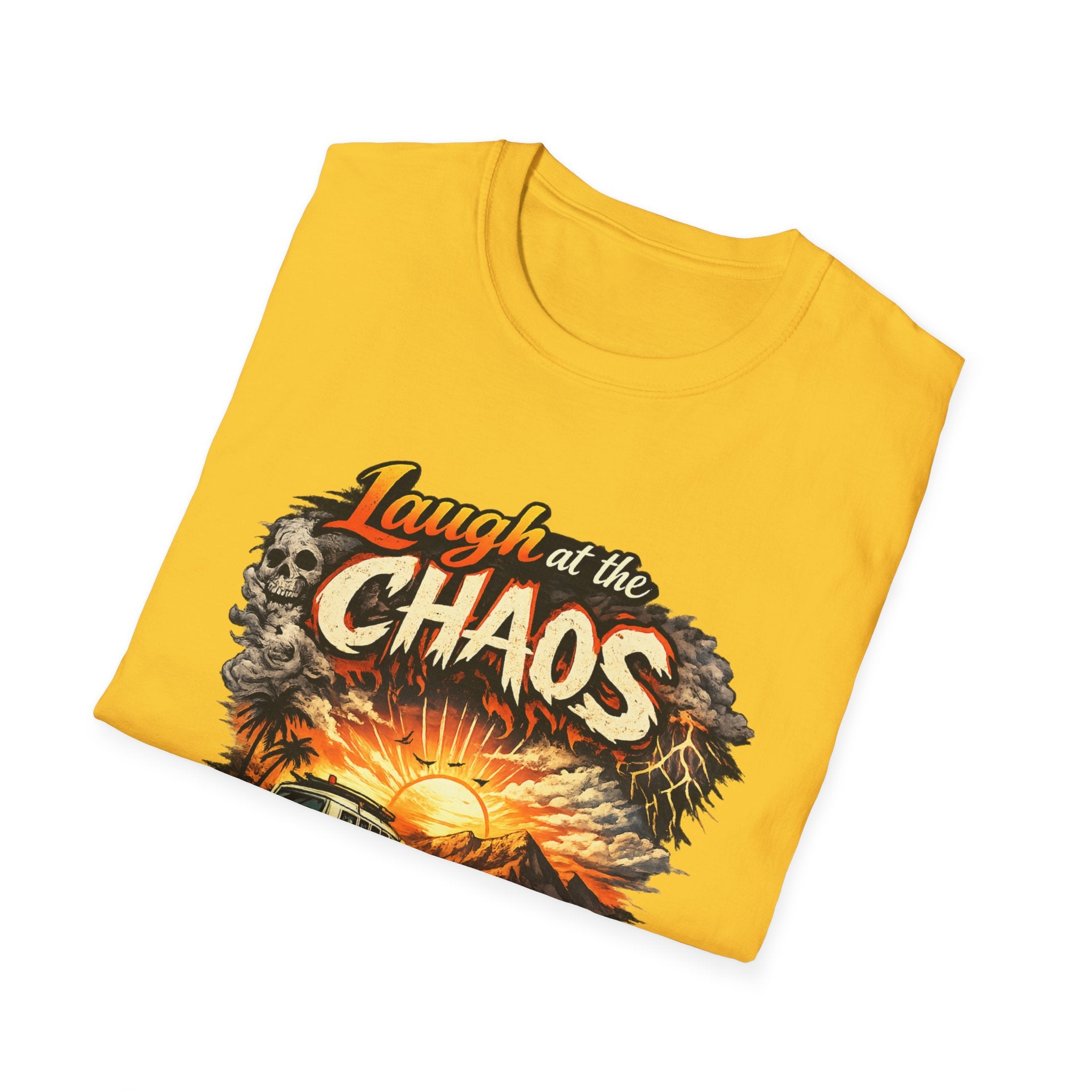 Laugh at the Chaos Sunset Road Trip T-Shirt — "Chase the Sunrise" Adventure Tee