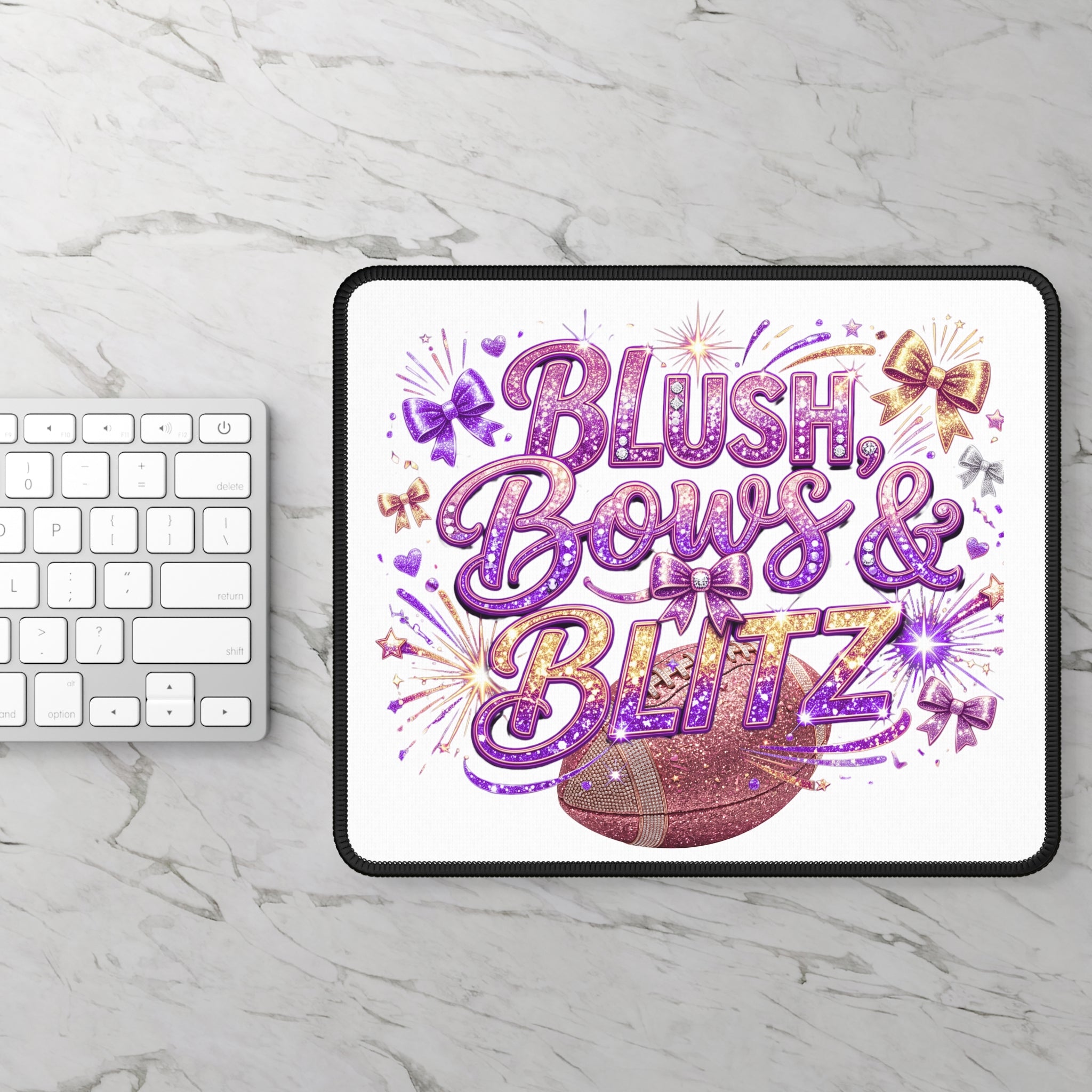 Blush, Bows & Blitz Gaming Mouse Pad — Glitter Football Design for Cheerleaders & Female Gamers