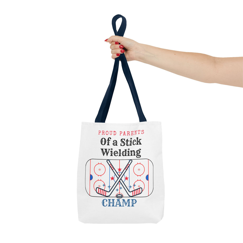 Hockey Mom/Dad Tote — "Proud Parents of a Stick Wielding Champ" Tote Bag