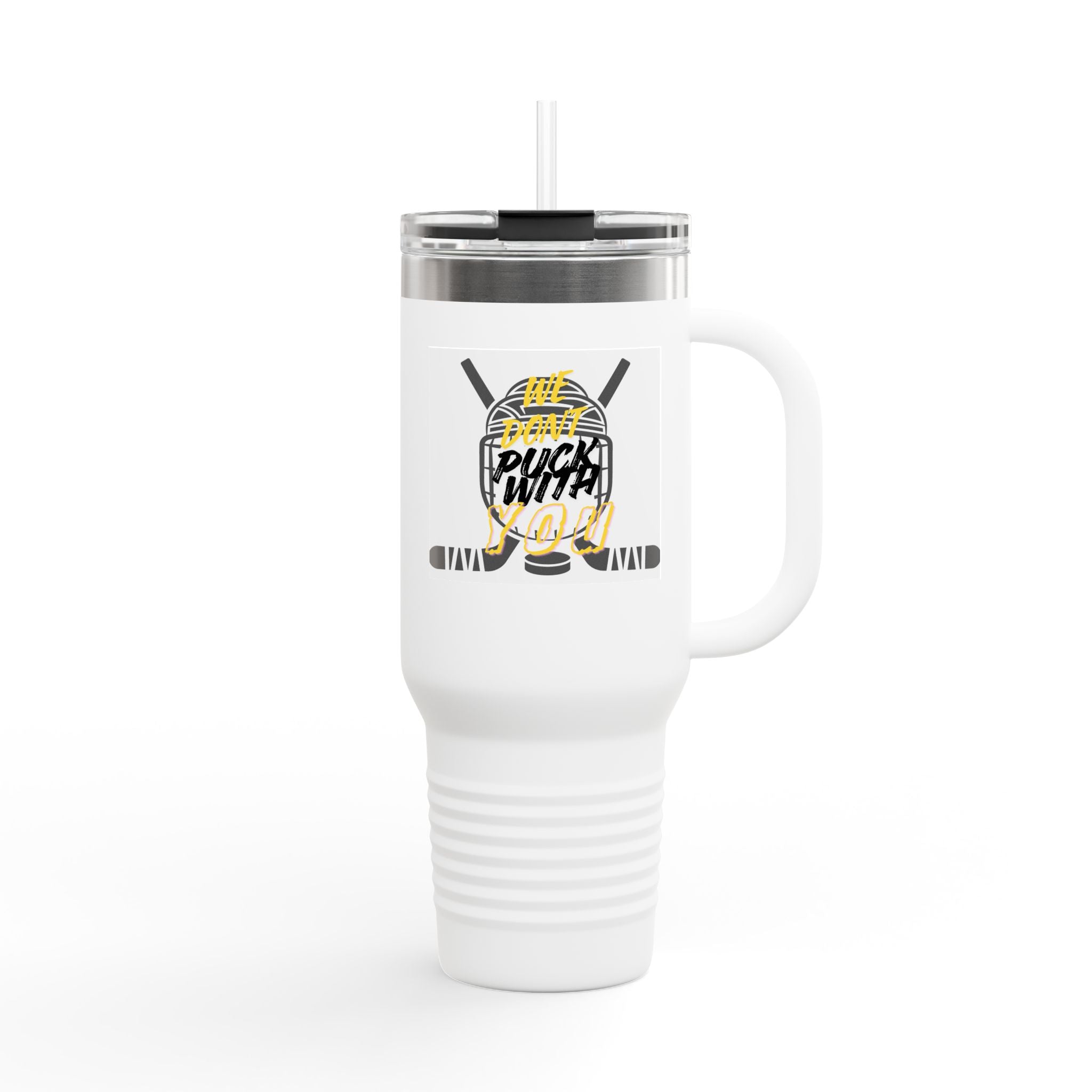 40oz Insulated Travel Mug — 'Puck Witch' Hockey Graphic Stainless Tumbler