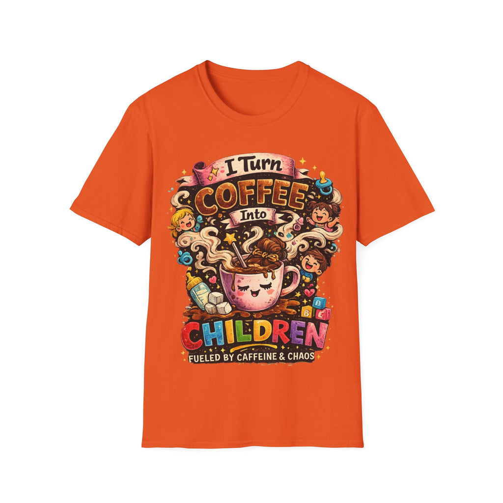 I Turn Coffee Into Children T-Shirt — Funny Mom Coffee Tee
