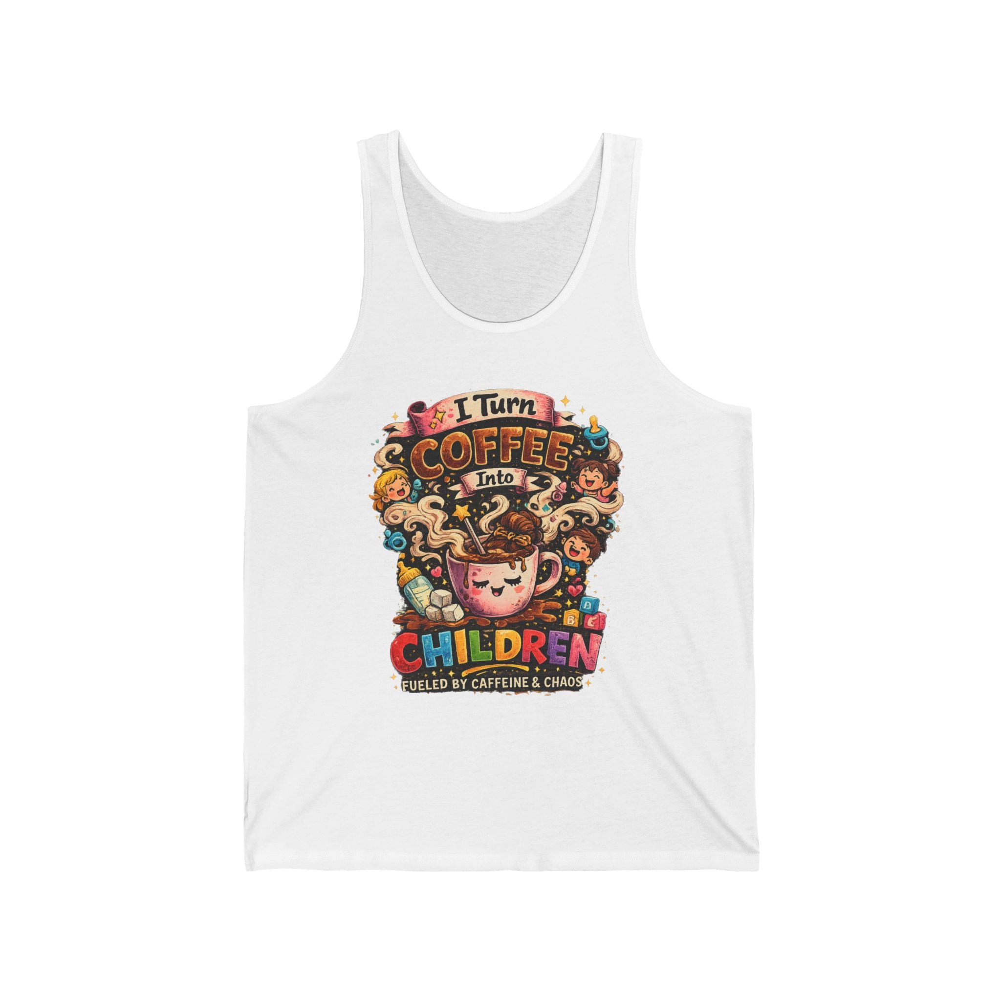 Coffee Before Children Tank Top — Funny Mom Coffee Shirt, Cute Colorful Illustration