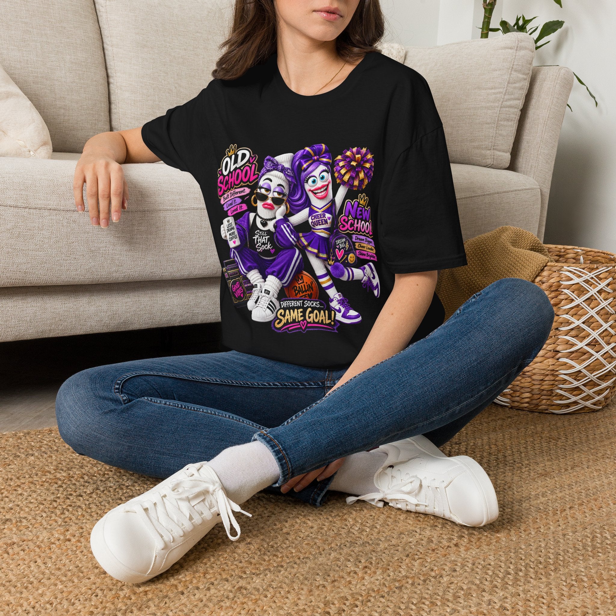Cheerleader Old School vs New School Graphic T-Shirt