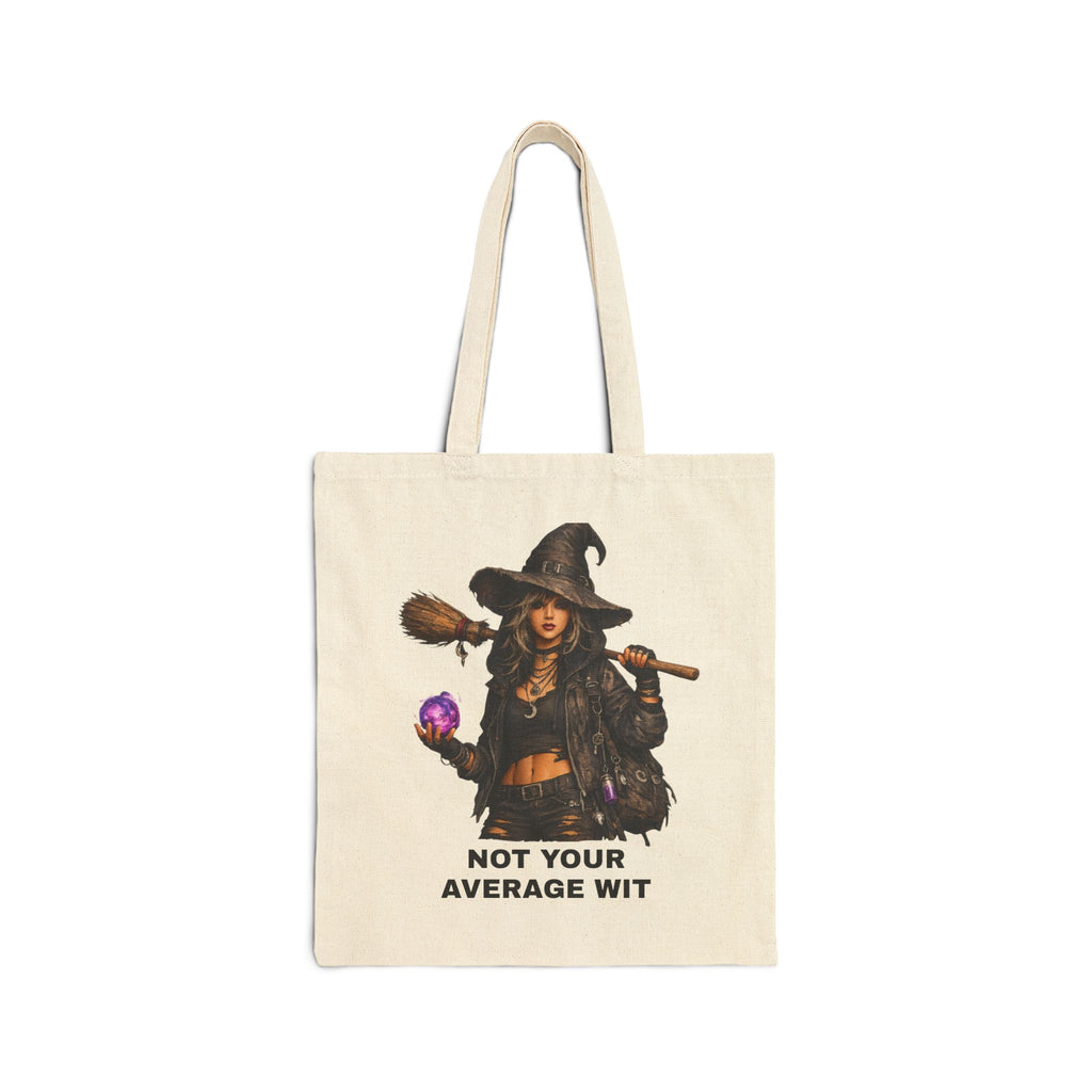 Tote Bag — "Not Your Average Wit" Witch Illustration Cotton Canvas Tote