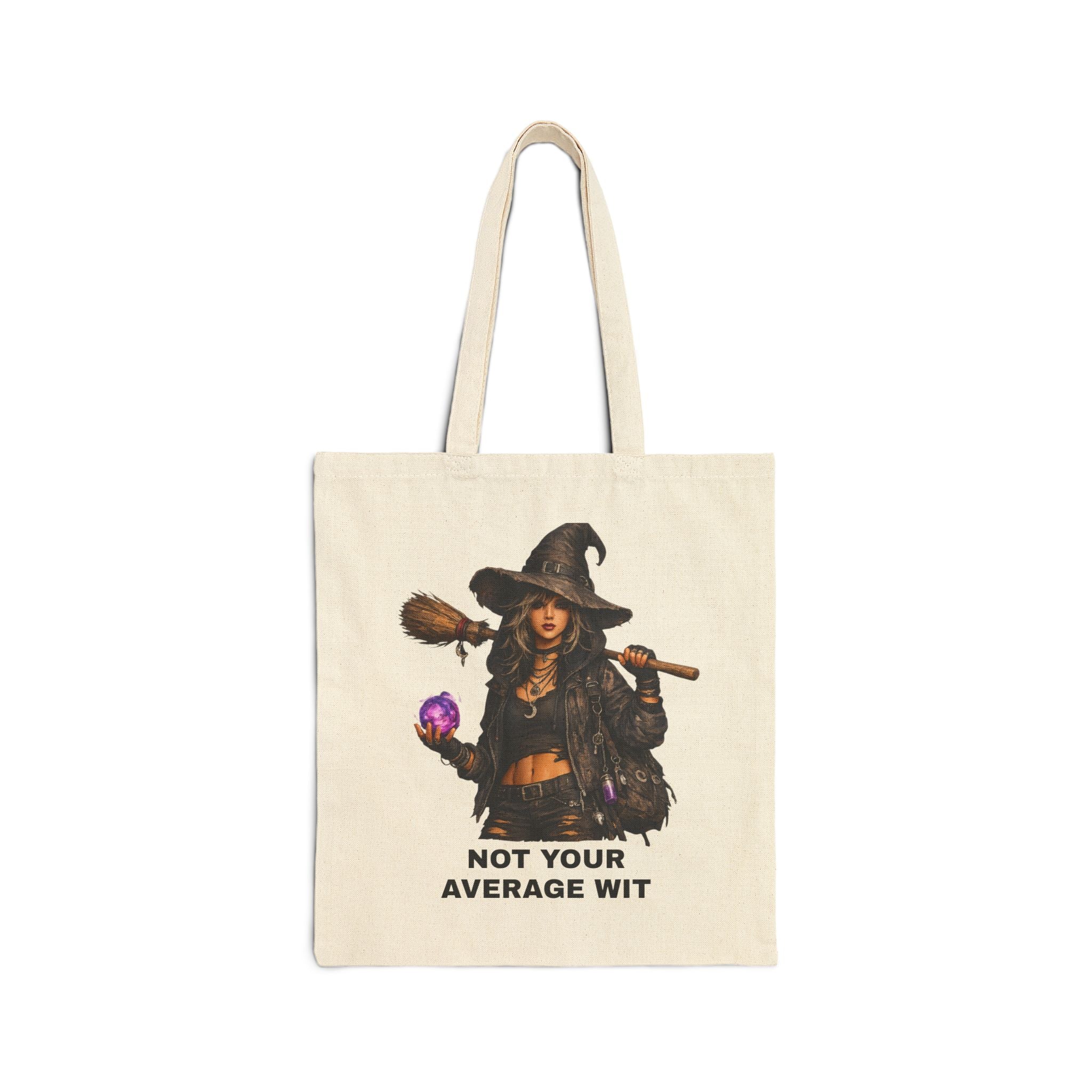 Tote Bag — "Not Your Average Wit" Witch Illustration Cotton Canvas Tote
