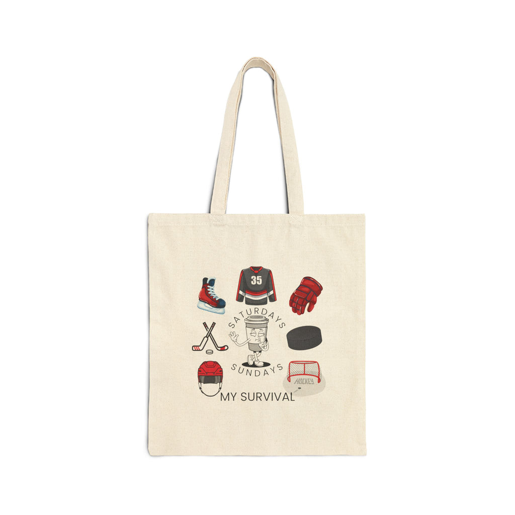 Hockey Gear Canvas Tote Bag — 'My Survival' Illustrated Hockey Essentials
