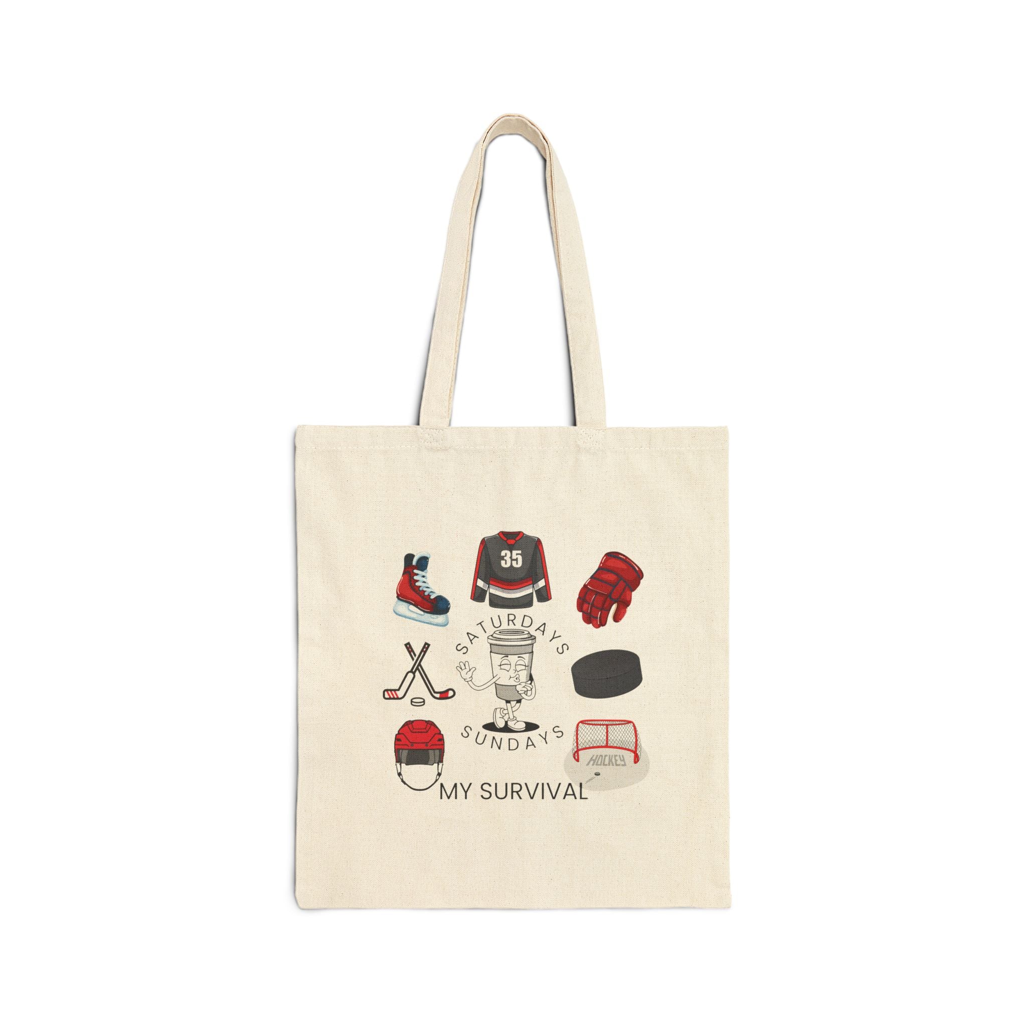 Hockey Gear Canvas Tote Bag — 'My Survival' Illustrated Hockey Essentials