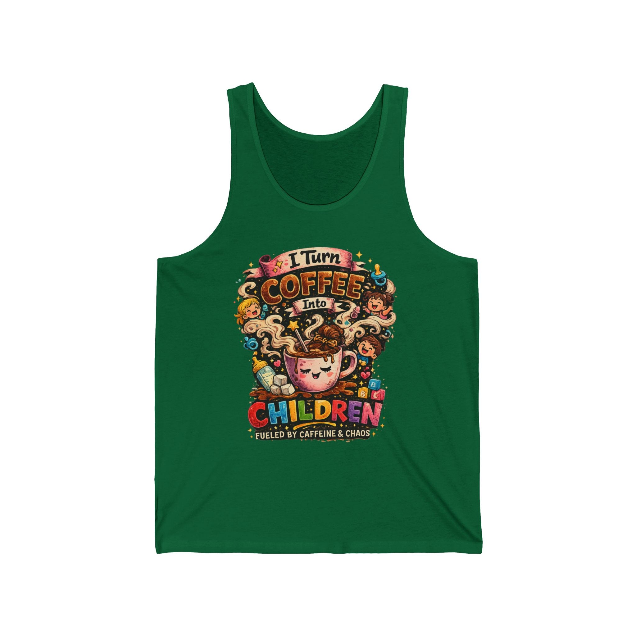 Coffee Before Children Tank Top — Funny Mom Coffee Shirt, Cute Colorful Illustration