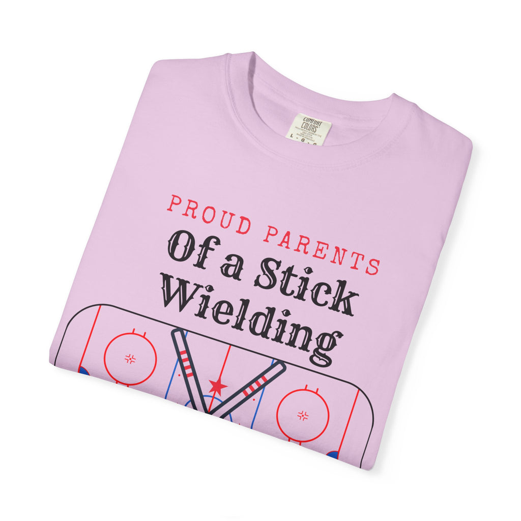 Proud Parents Of a Stick Wielding Champ T-Shirt — Hockey Mom/Dad Tee