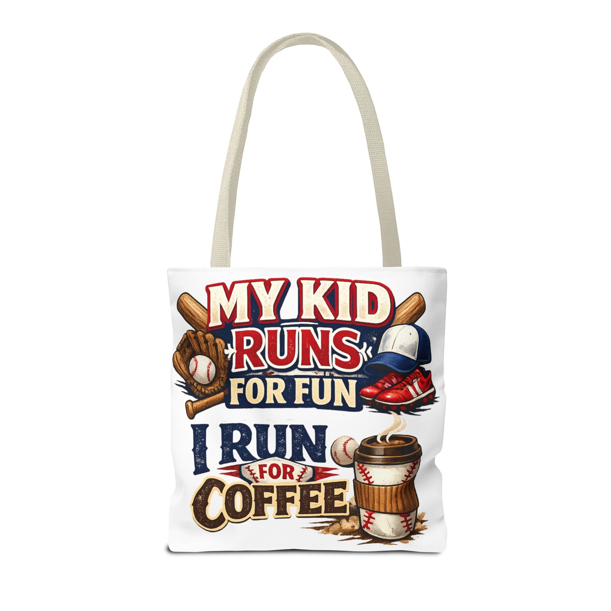 Tote Bag — "My Kid Runs for Fun, I Run for Coffee" Baseball Mom Tote