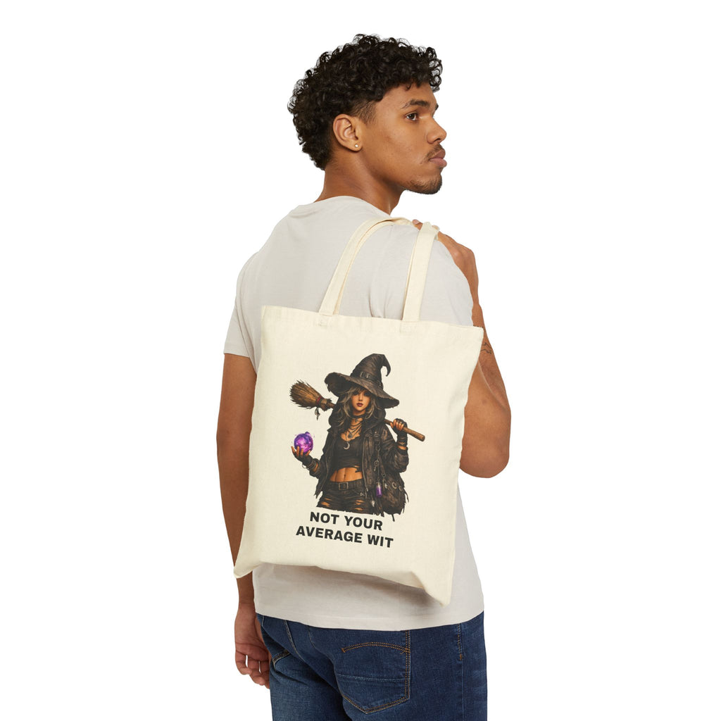 Tote Bag — "Not Your Average Wit" Witch Illustration Cotton Canvas Tote
