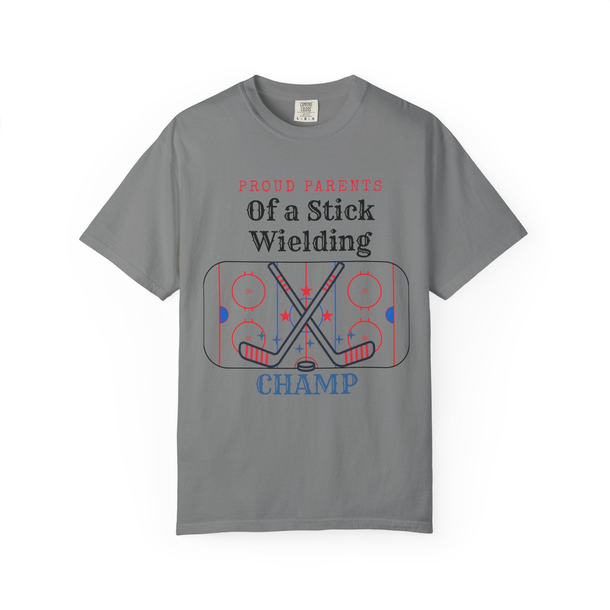 Proud Parents Of a Stick Wielding Champ T-Shirt — Hockey Mom/Dad Tee