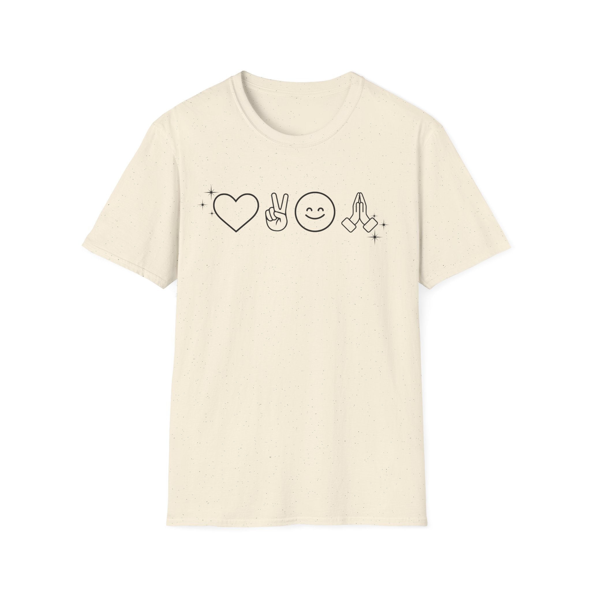 Peace Love Pray Minimal Emoji T‑Shirt — Heart, Peace, Smile, Praying Hands Graphic Tee