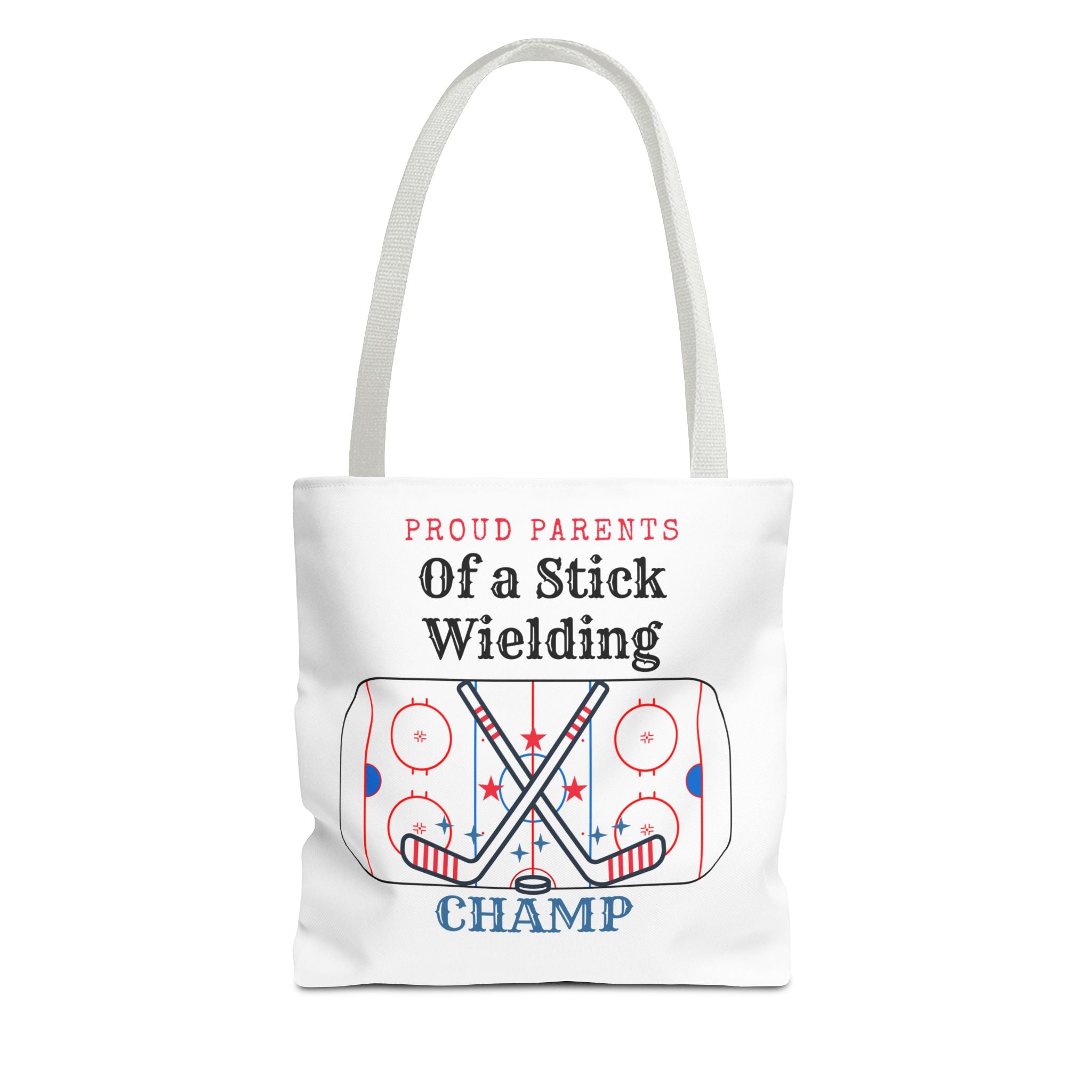 Hockey Mom/Dad Tote — "Proud Parents of a Stick Wielding Champ" Tote Bag