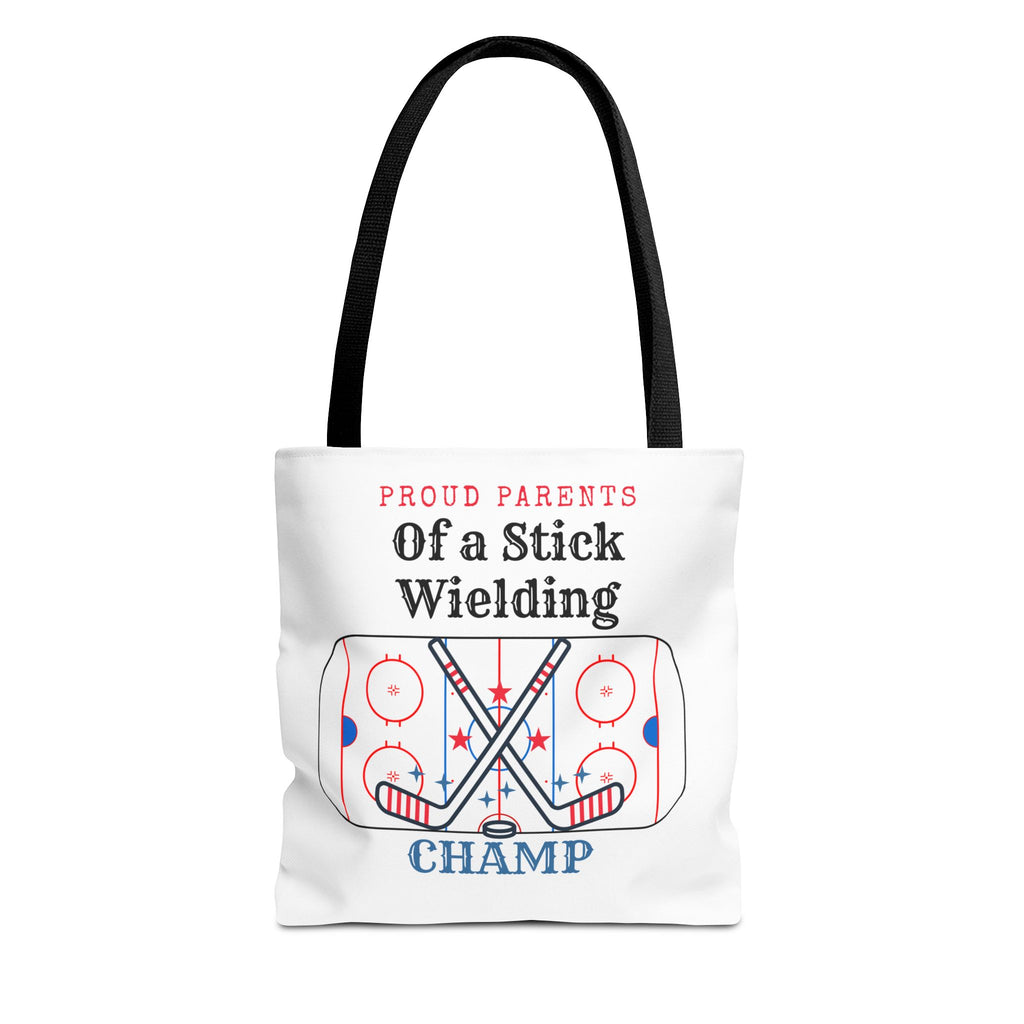 Hockey Mom/Dad Tote — "Proud Parents of a Stick Wielding Champ" Tote Bag