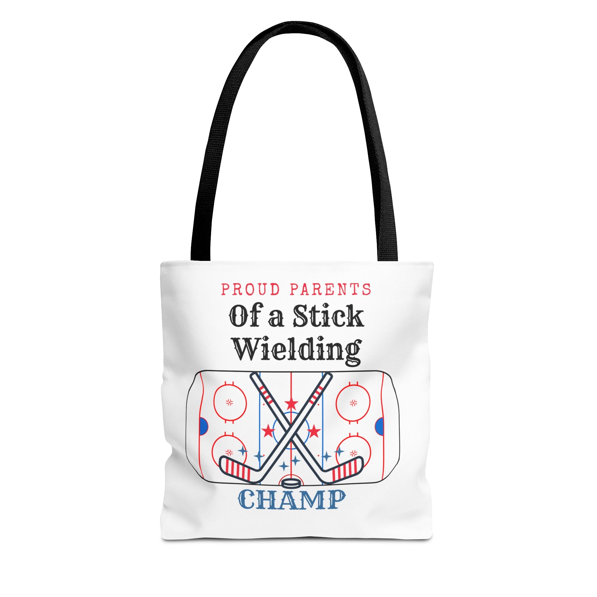 Hockey Mom/Dad Tote — "Proud Parents of a Stick Wielding Champ" Tote Bag
