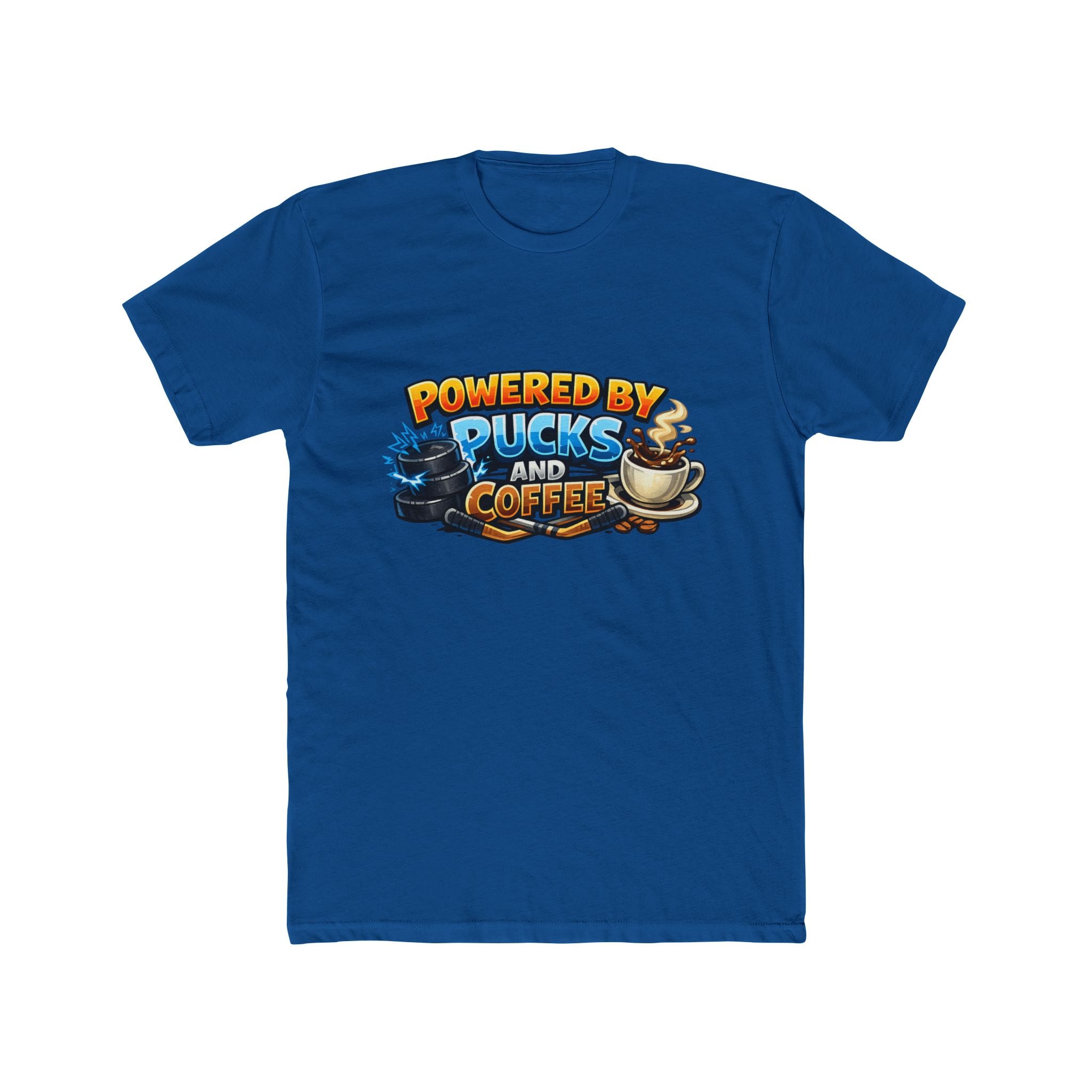 Powered by Pucks and Coffee Hockey T‑Shirt — Funny Hockey Player Gift