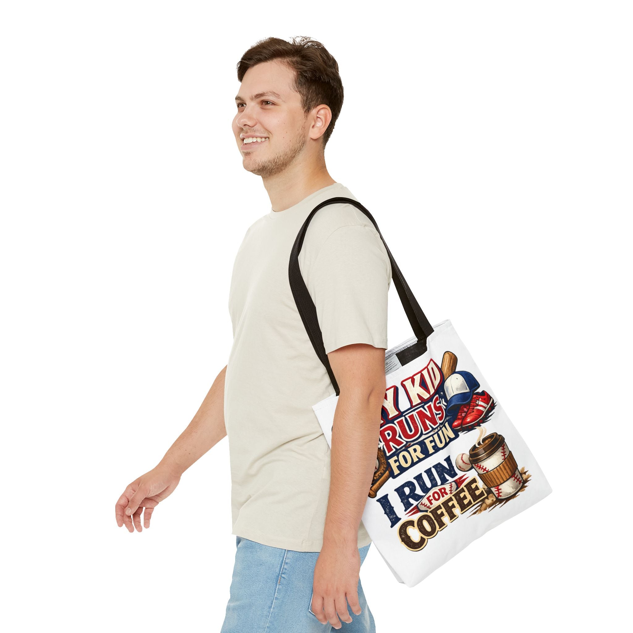Tote Bag — "My Kid Runs for Fun, I Run for Coffee" Baseball Mom Tote