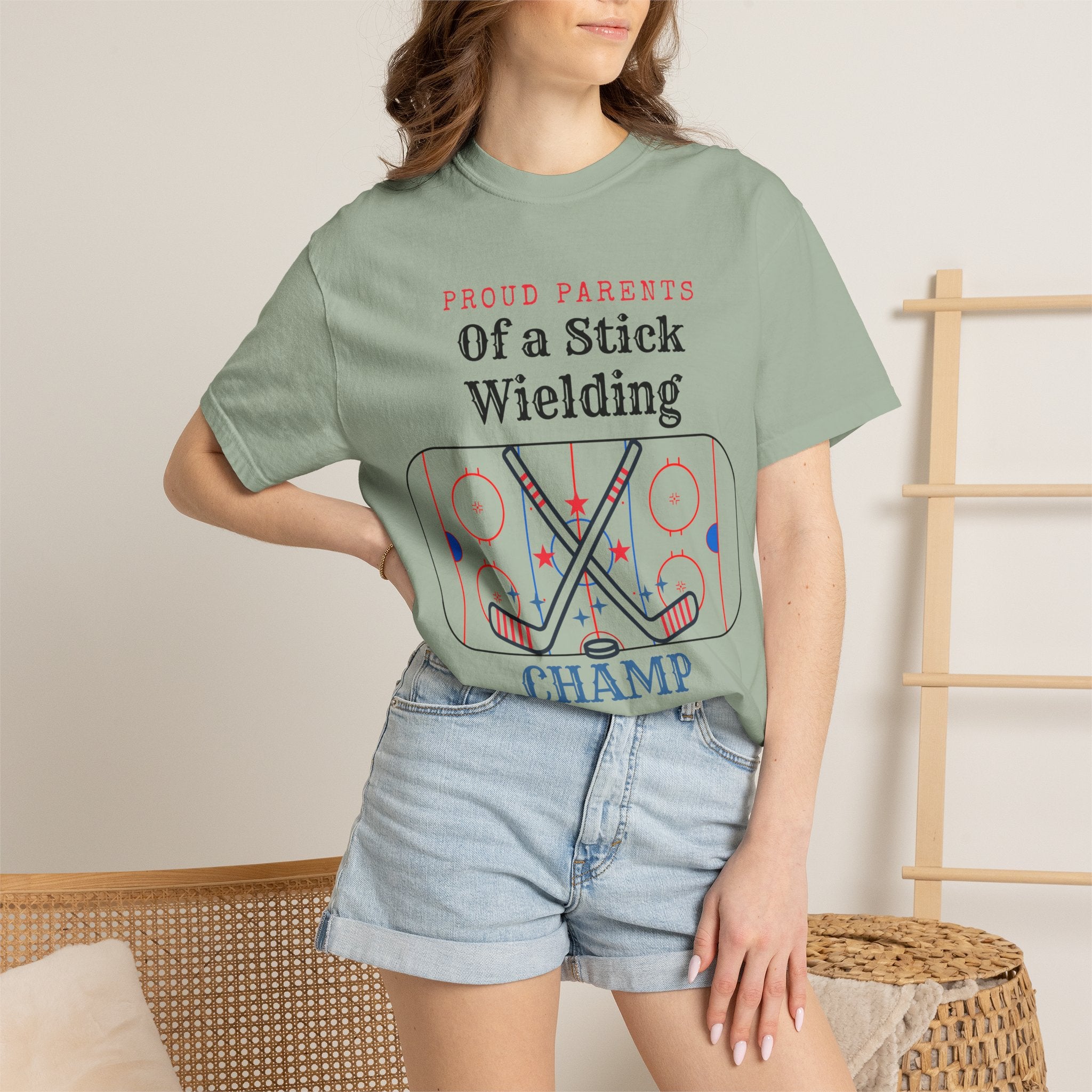 Proud Parents Of a Stick Wielding Champ T-Shirt — Hockey Mom/Dad Tee