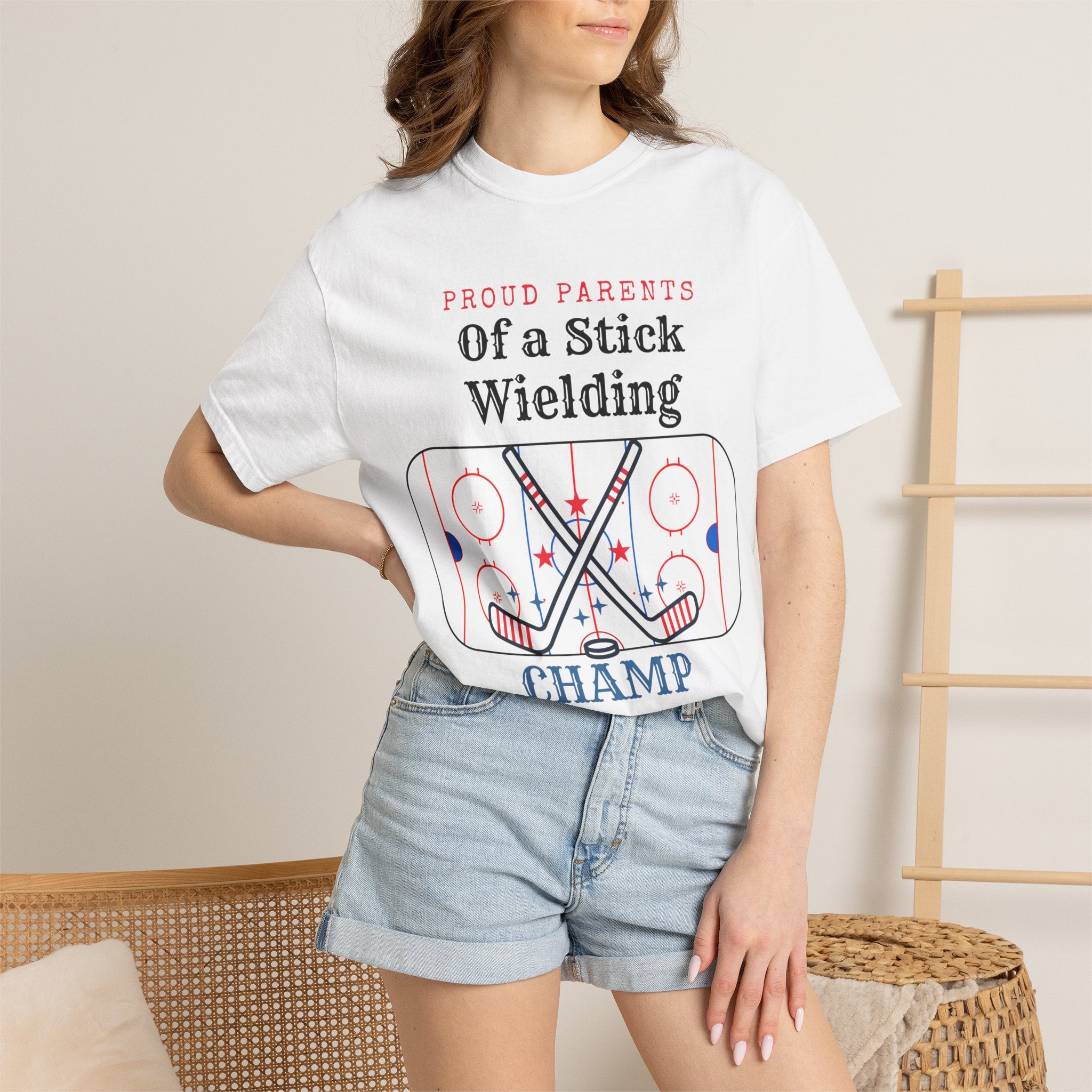 Proud Parents Of a Stick Wielding Champ T-Shirt — Hockey Mom/Dad Tee