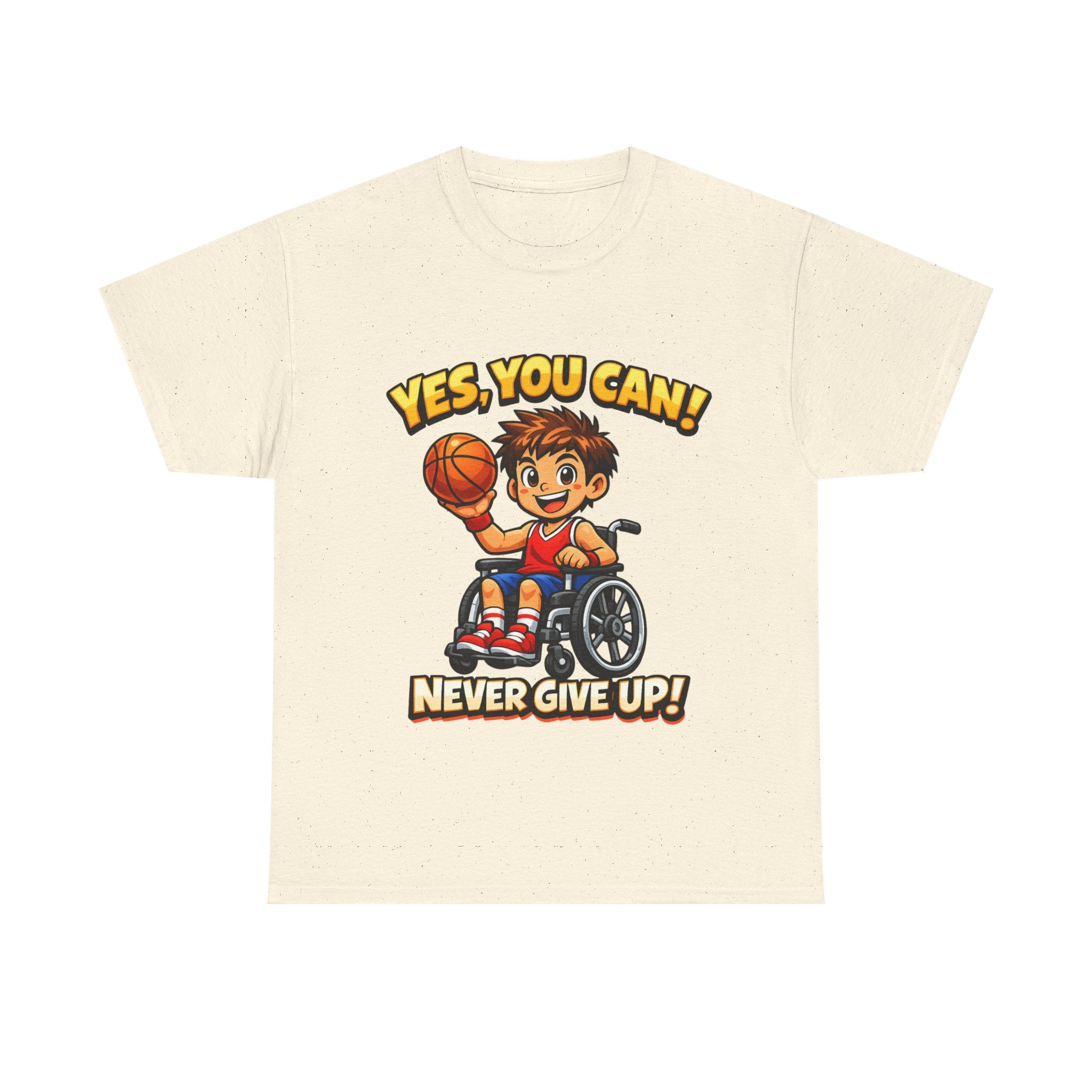 Youth Wheelchair Basketball T‑Shirt — "Yes, You Can! Never Give Up!" Motivational Tee