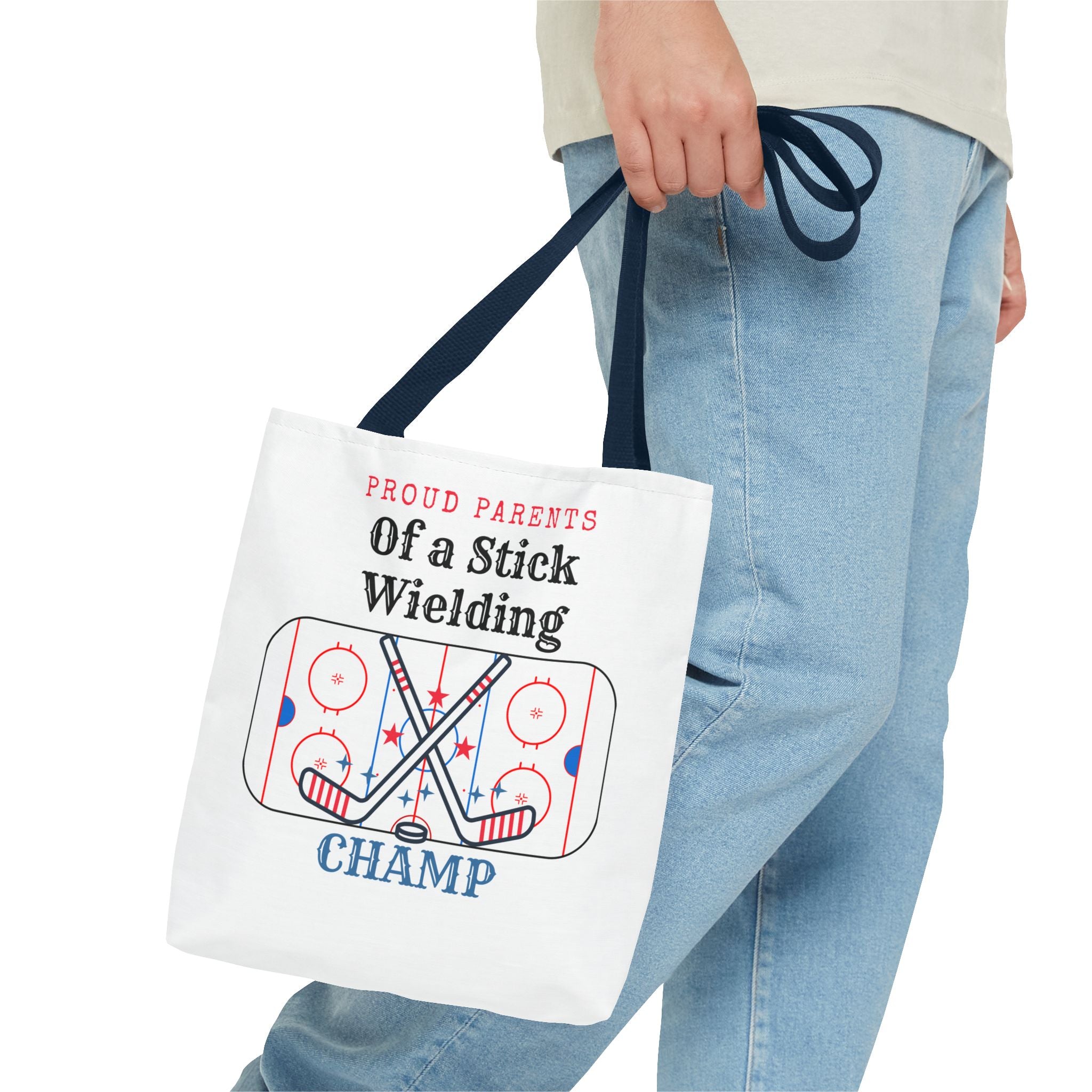Hockey Mom/Dad Tote — "Proud Parents of a Stick Wielding Champ" Tote Bag