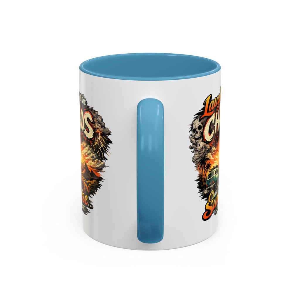 Laugh at the Chaos Sunrise Accent Coffee Mug — Retro Beach Camper Coffee Cup (11/15 oz)