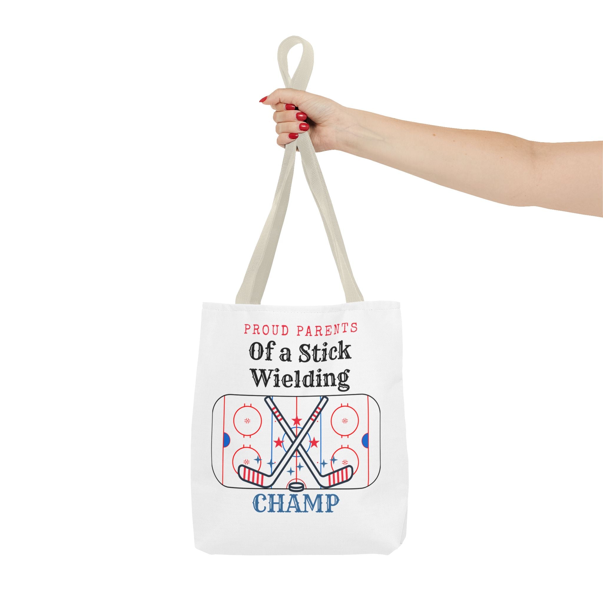 Hockey Mom/Dad Tote — "Proud Parents of a Stick Wielding Champ" Tote Bag