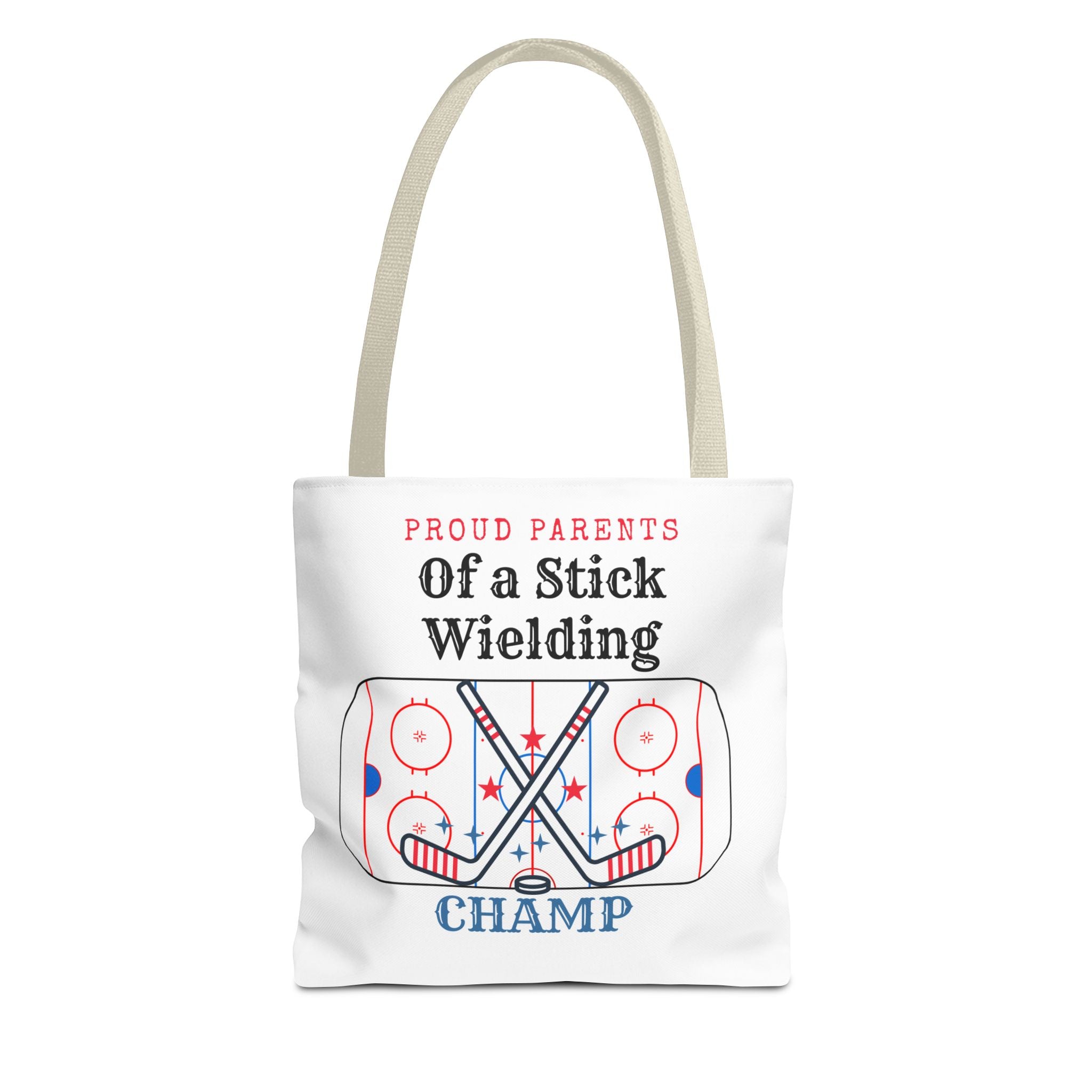 Hockey Mom/Dad Tote — "Proud Parents of a Stick Wielding Champ" Tote Bag