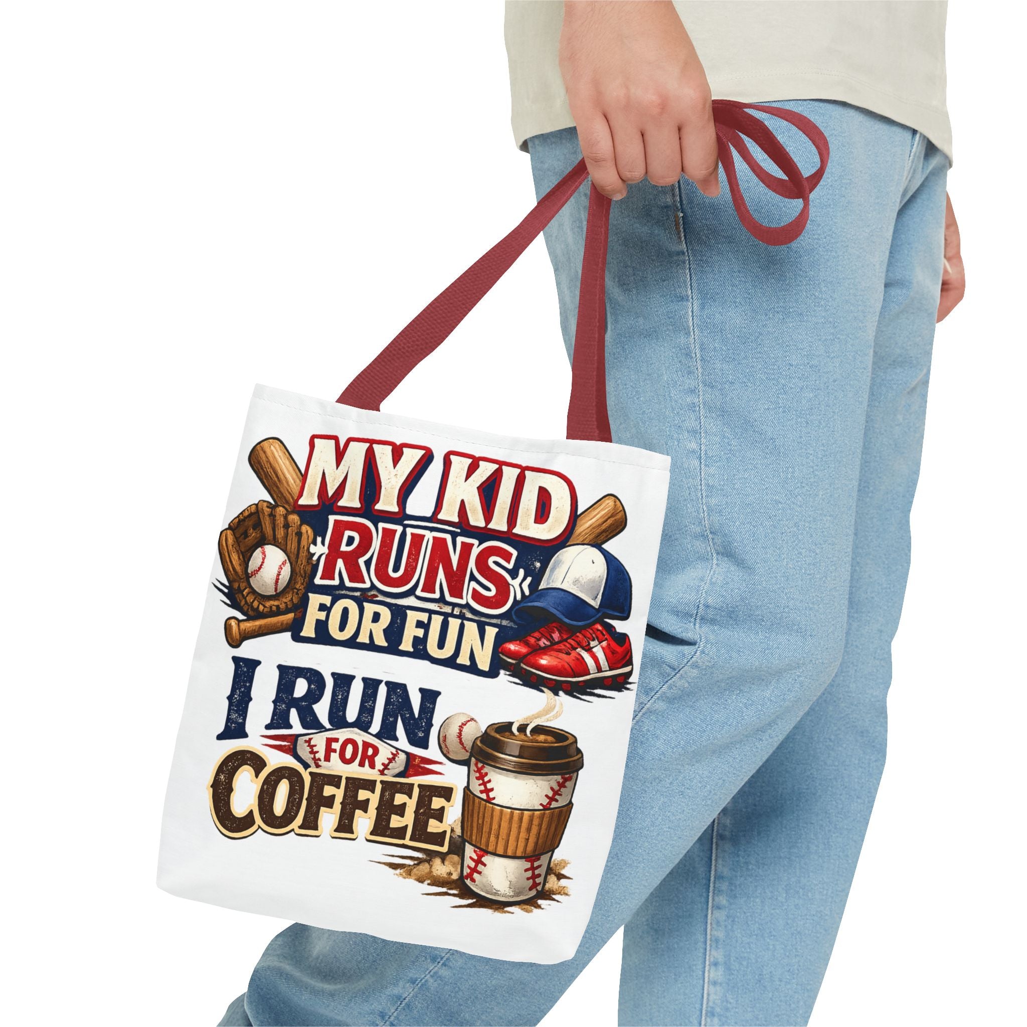 Tote Bag — "My Kid Runs for Fun, I Run for Coffee" Baseball Mom Tote