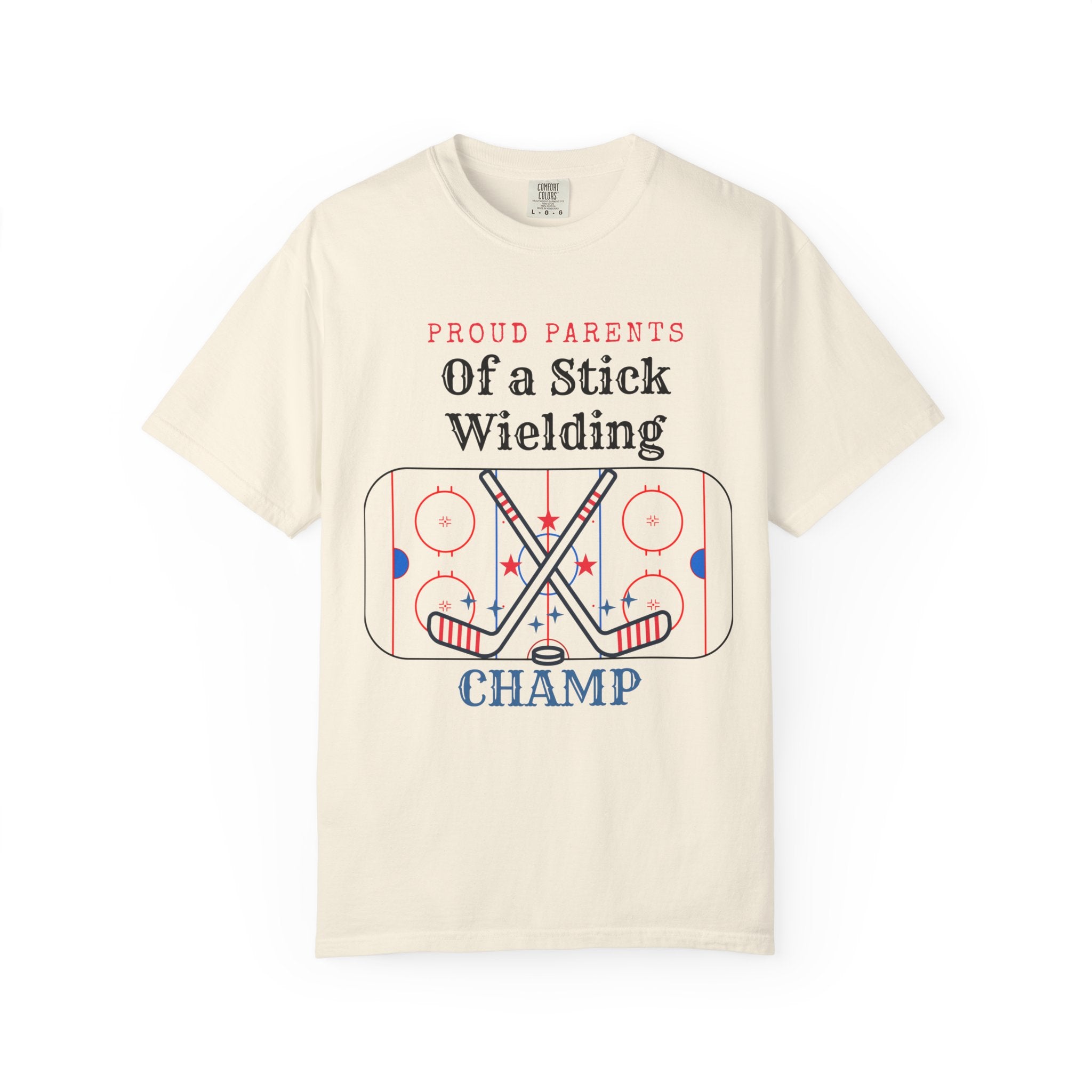 Proud Parents Of a Stick Wielding Champ T-Shirt — Hockey Mom/Dad Tee