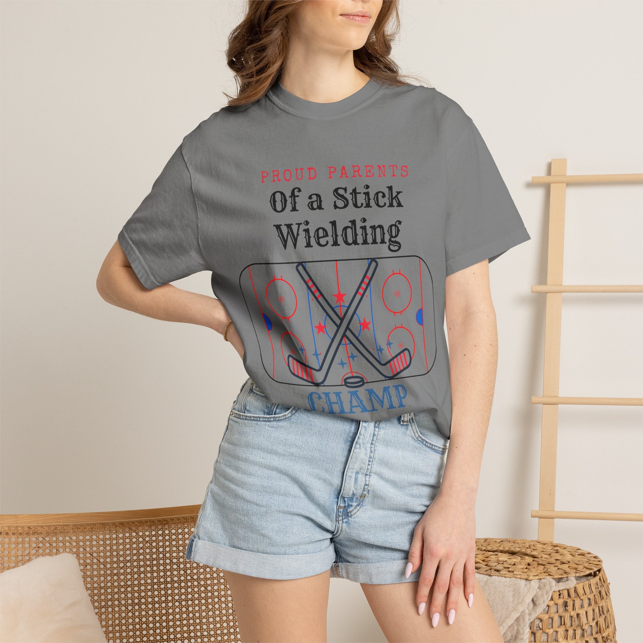 Proud Parents Of a Stick Wielding Champ T-Shirt — Hockey Mom/Dad Tee
