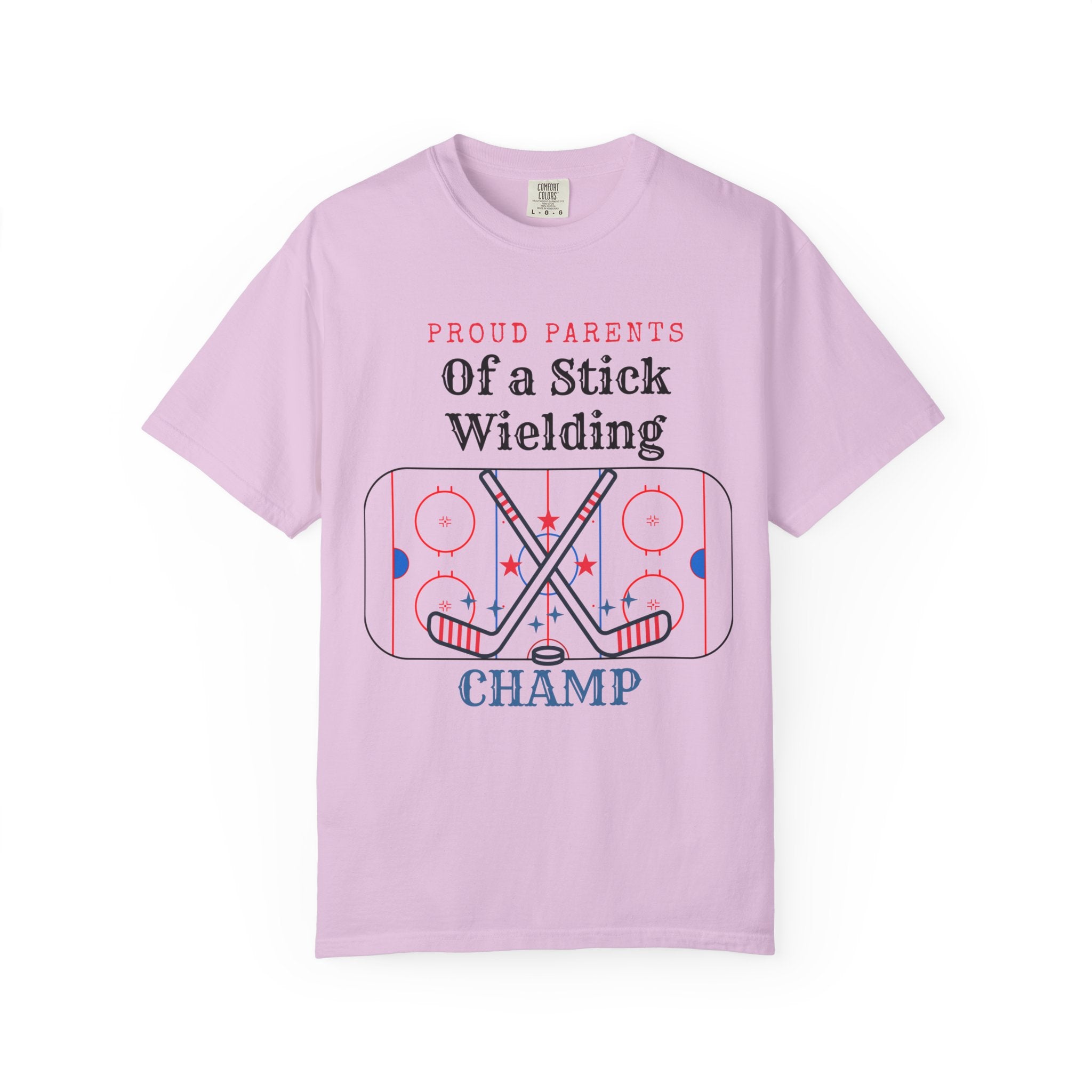 Proud Parents Of a Stick Wielding Champ T-Shirt — Hockey Mom/Dad Tee