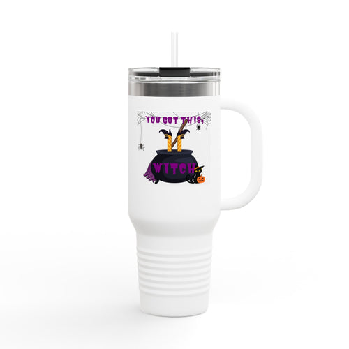 40oz Insulated Travel Mug — 'You Got This Witch' Halloween Cauldron Design