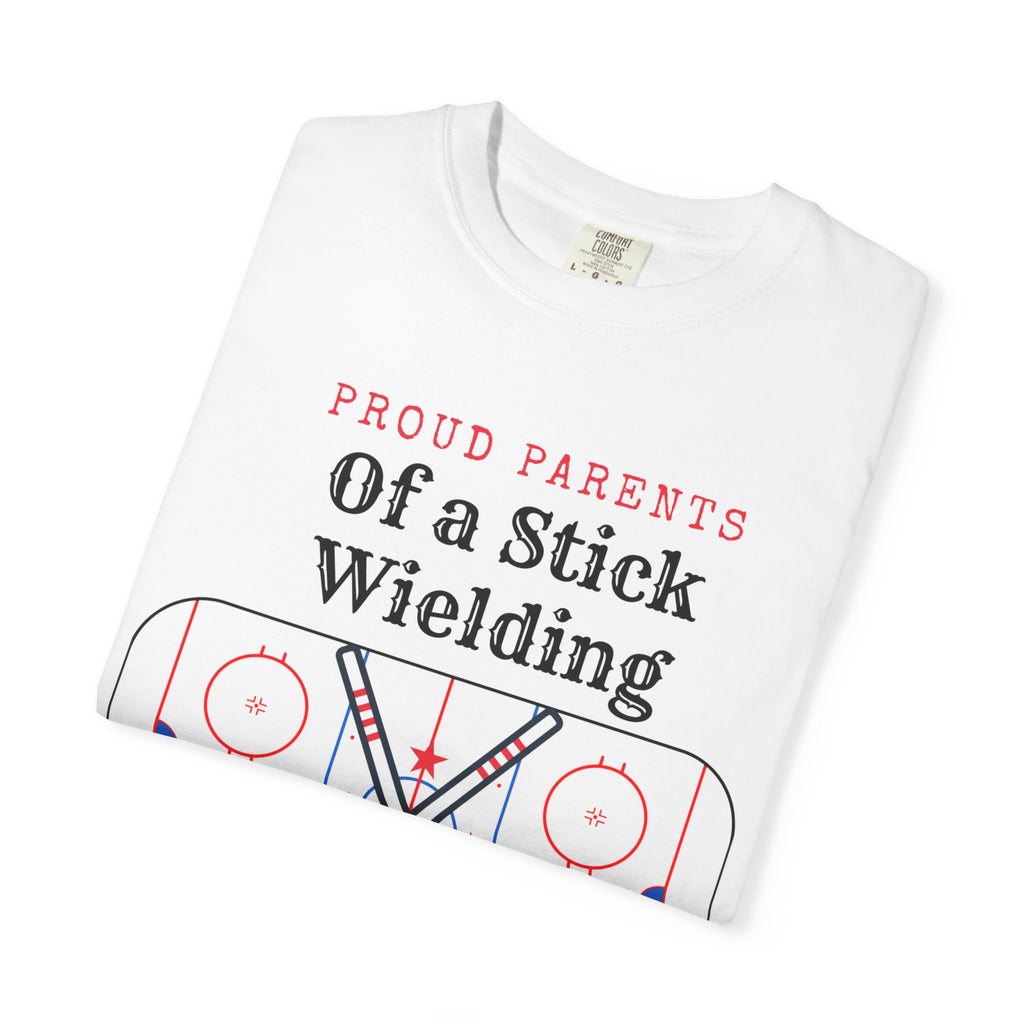 Proud Parents Of a Stick Wielding Champ T-Shirt — Hockey Mom/Dad Tee