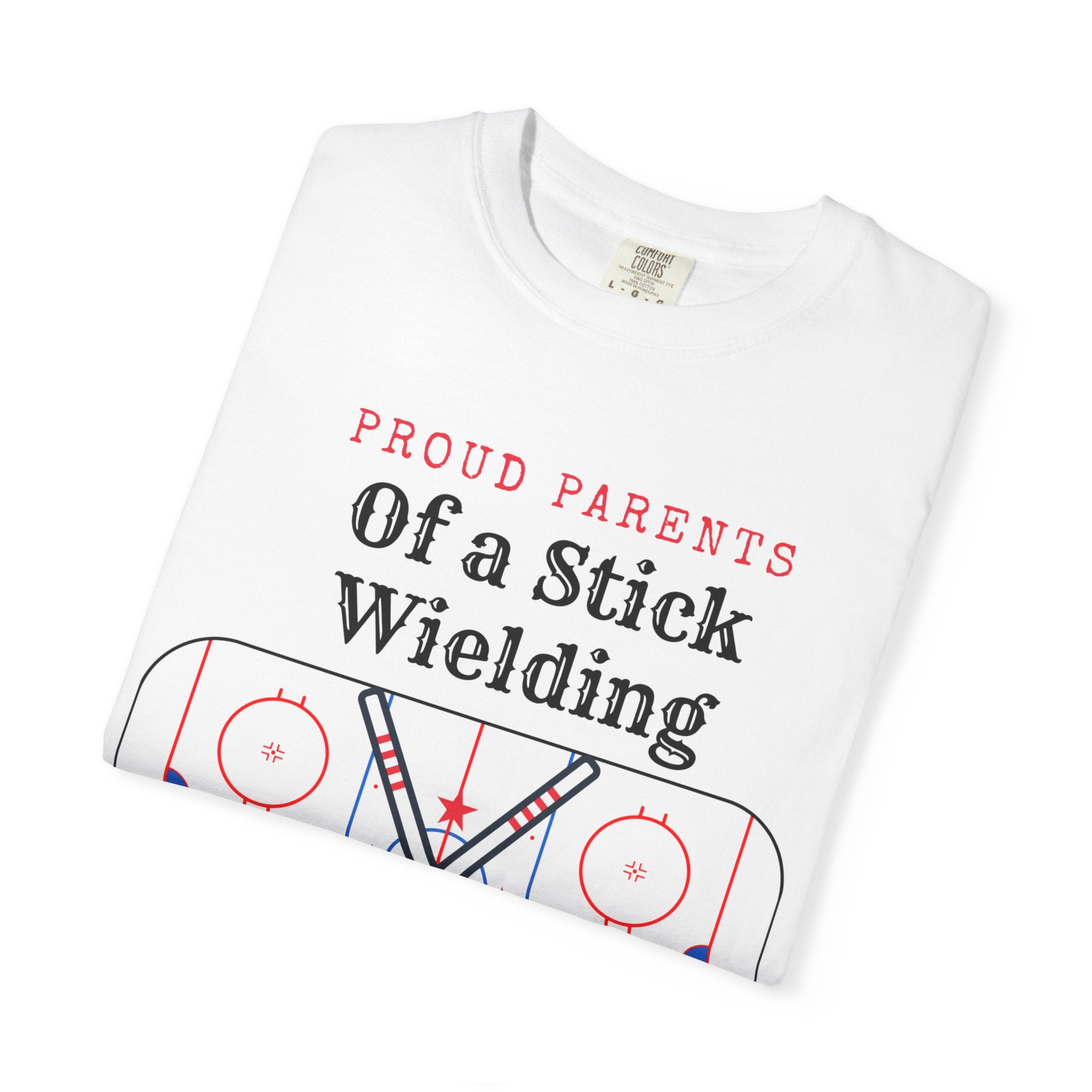 Proud Parents Of a Stick Wielding Champ T-Shirt — Hockey Mom/Dad Tee
