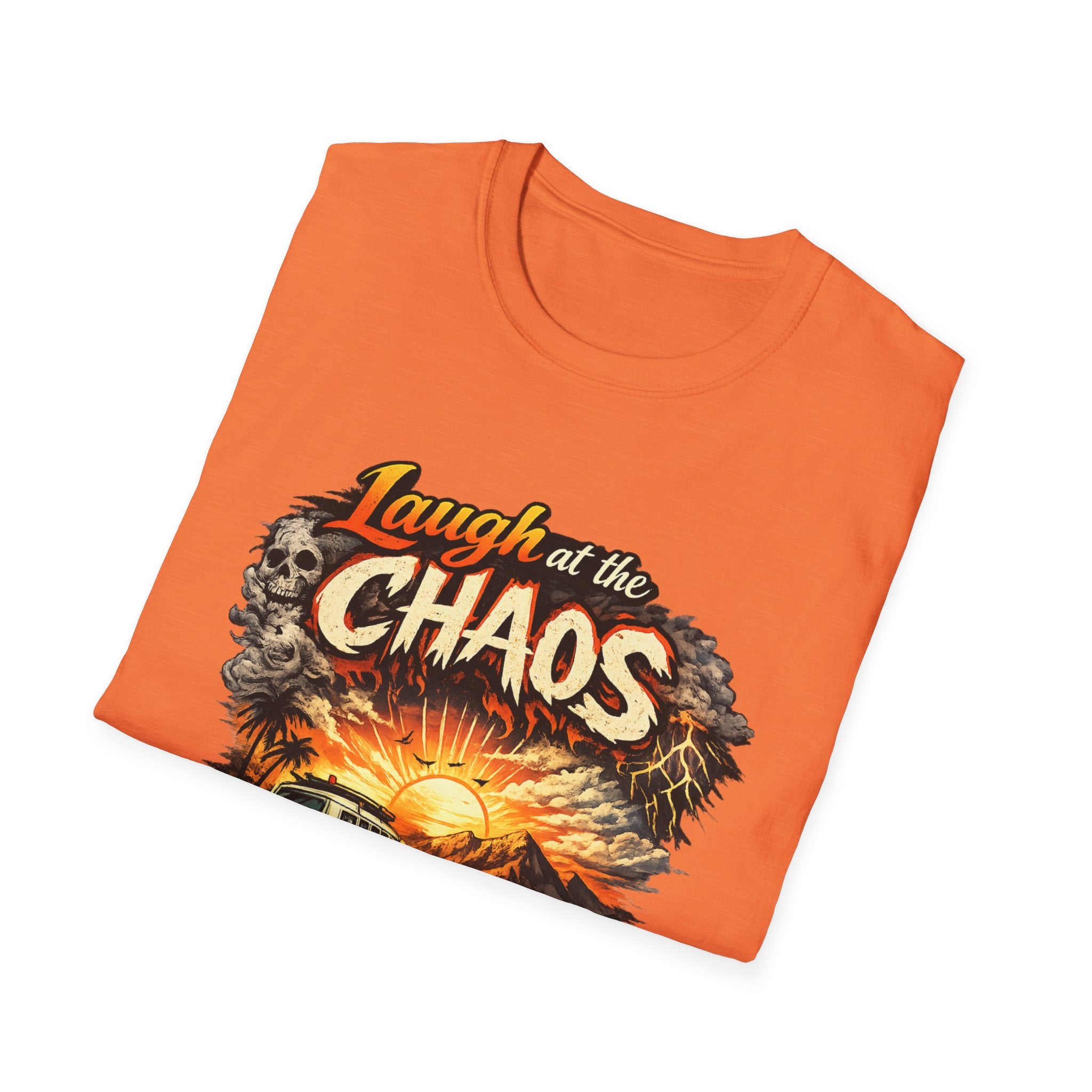 Laugh at the Chaos Sunset Road Trip T-Shirt — "Chase the Sunrise" Adventure Tee