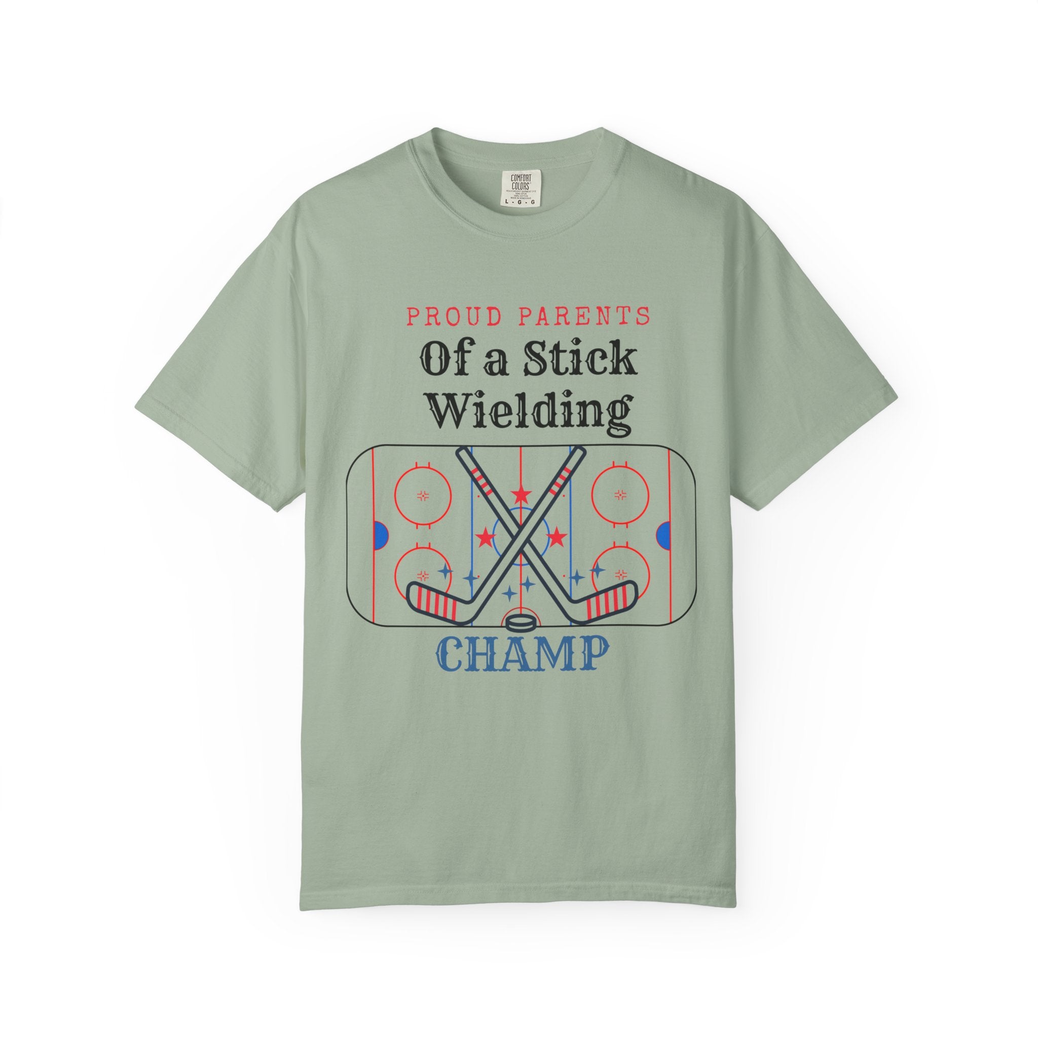 Proud Parents Of a Stick Wielding Champ T-Shirt — Hockey Mom/Dad Tee