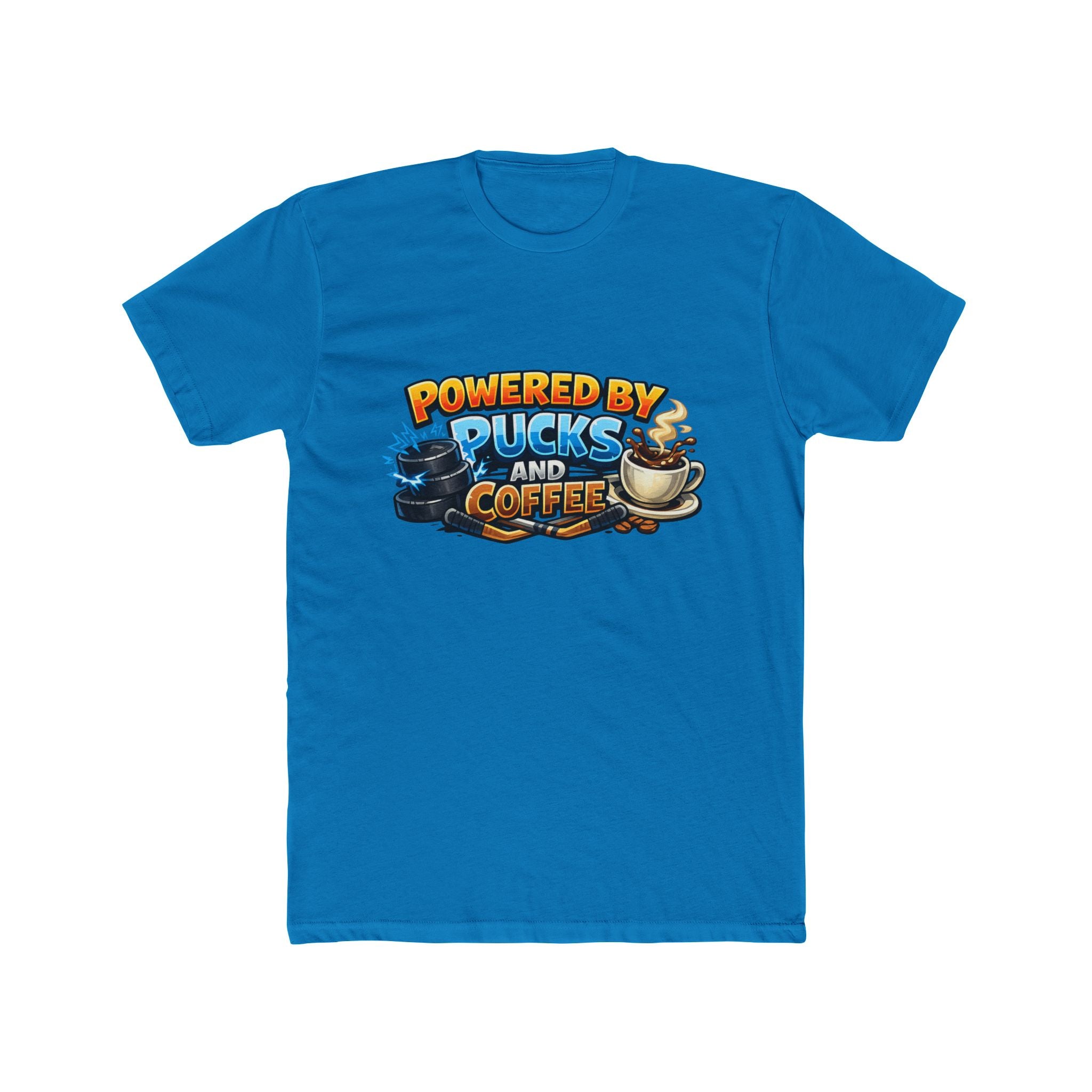 Powered by Pucks and Coffee Hockey T‑Shirt — Funny Hockey Player Gift