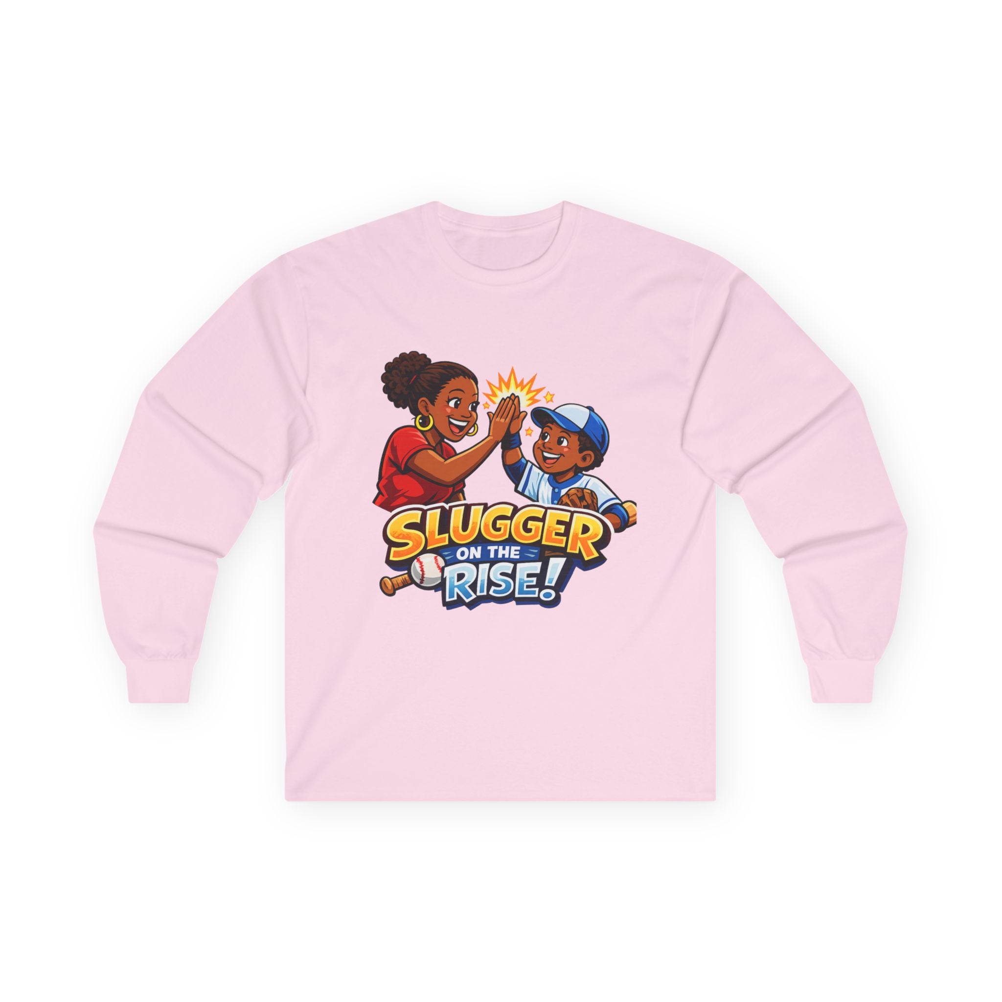 Long Sleeve Tee — "Slugger on the Rise" Kids Baseball High-Five Shirt