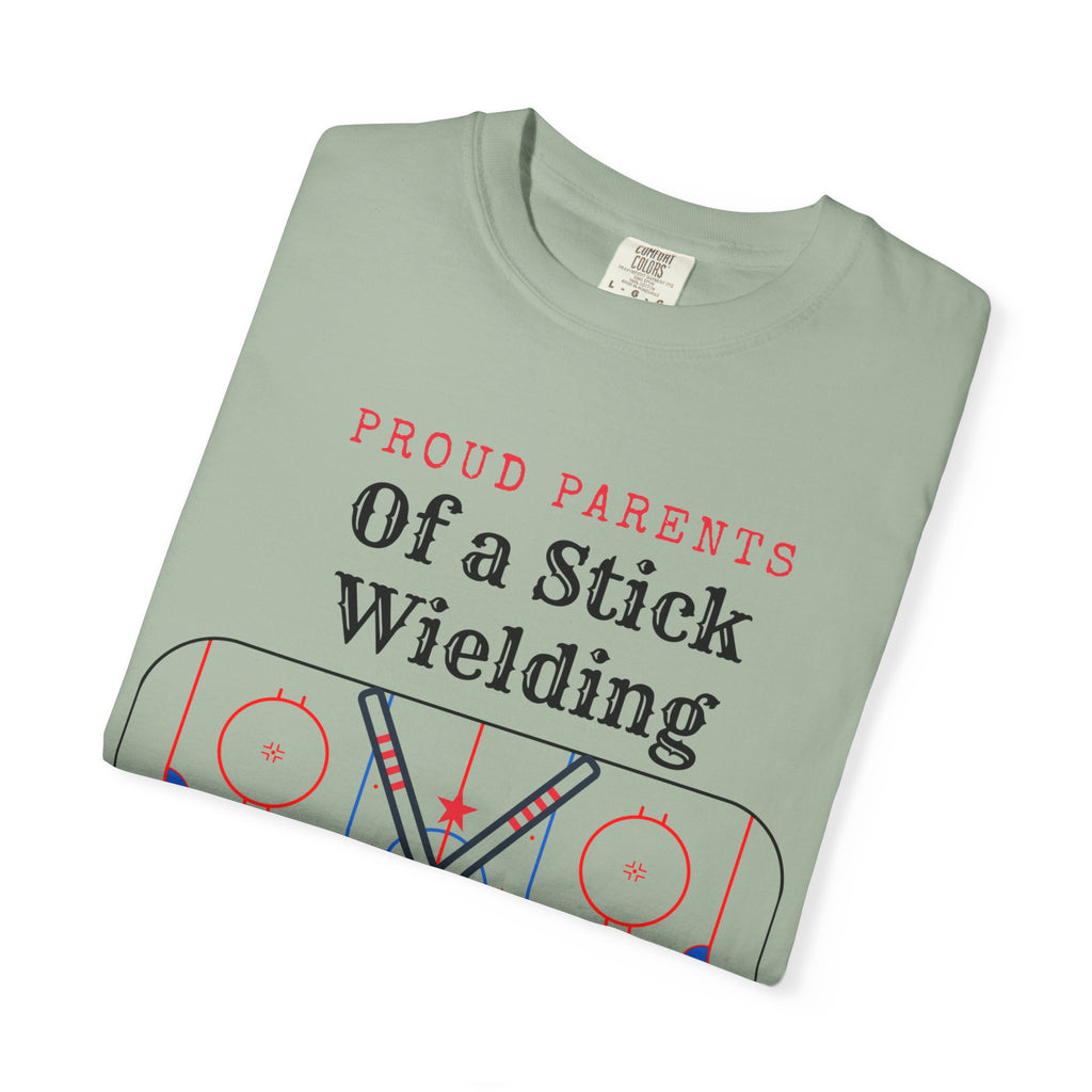 Proud Parents Of a Stick Wielding Champ T-Shirt — Hockey Mom/Dad Tee