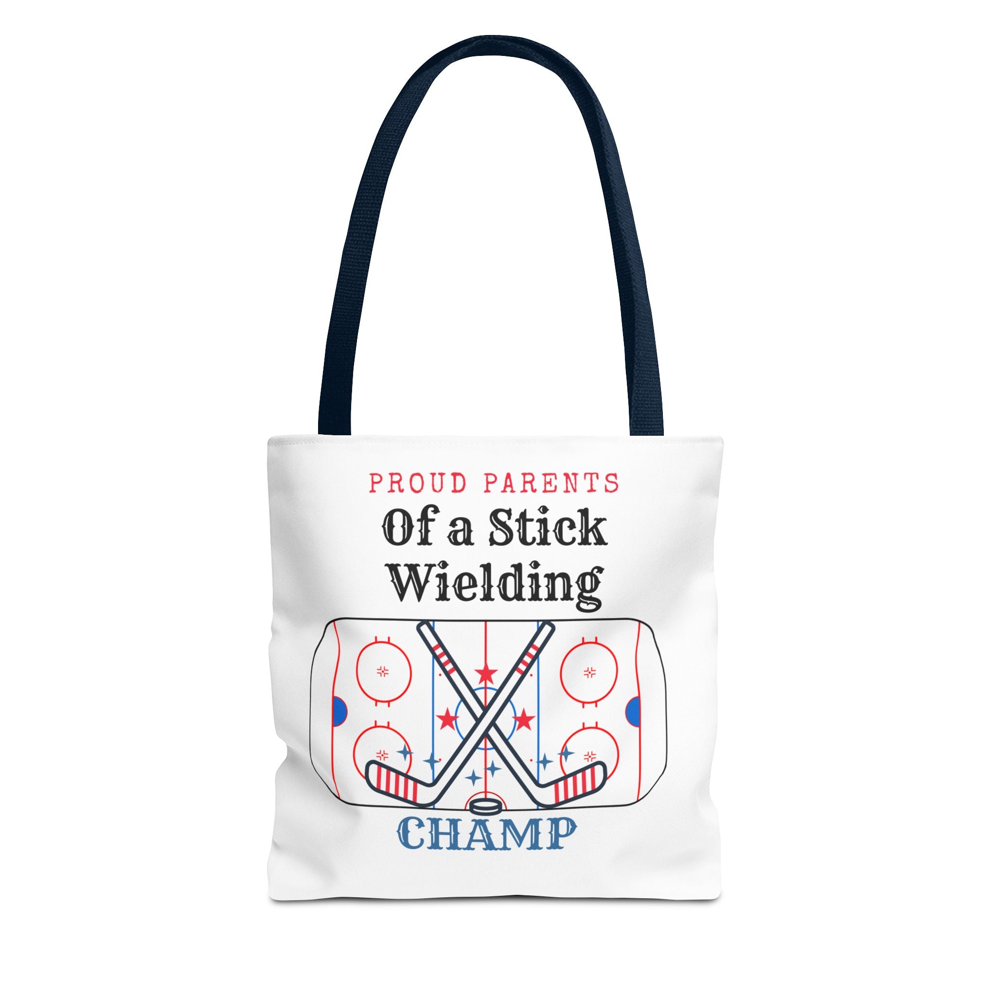 Hockey Mom/Dad Tote — "Proud Parents of a Stick Wielding Champ" Tote Bag