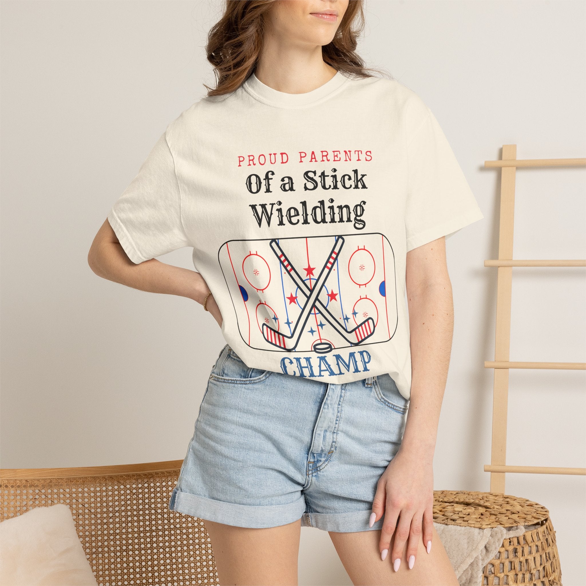 Proud Parents Of a Stick Wielding Champ T-Shirt — Hockey Mom/Dad Tee