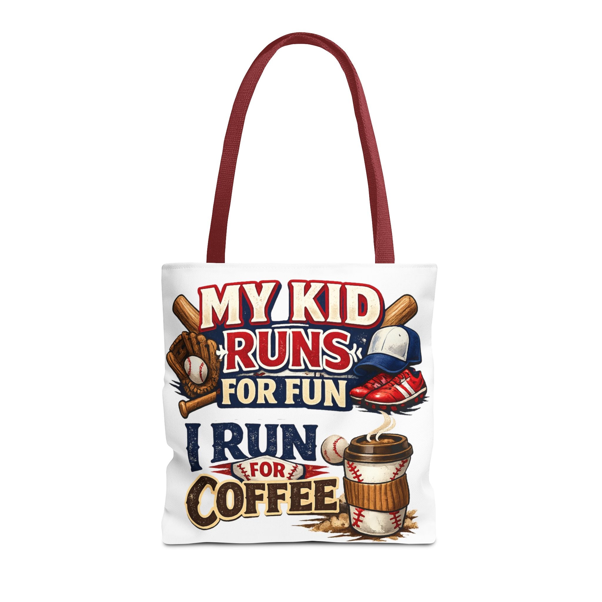 Tote Bag — "My Kid Runs for Fun, I Run for Coffee" Baseball Mom Tote