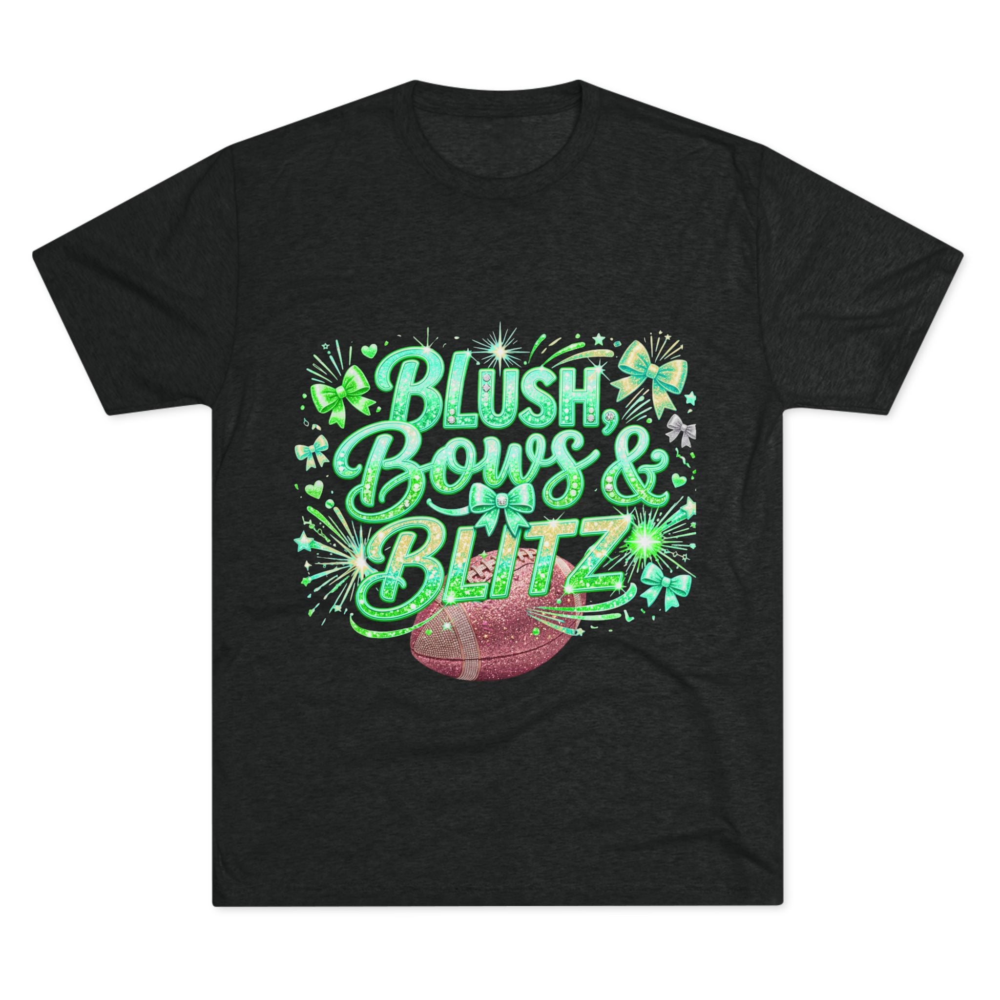 Blush, Bows & Blitz Football Tee — Cute Cheer Mom Game Day Shirt