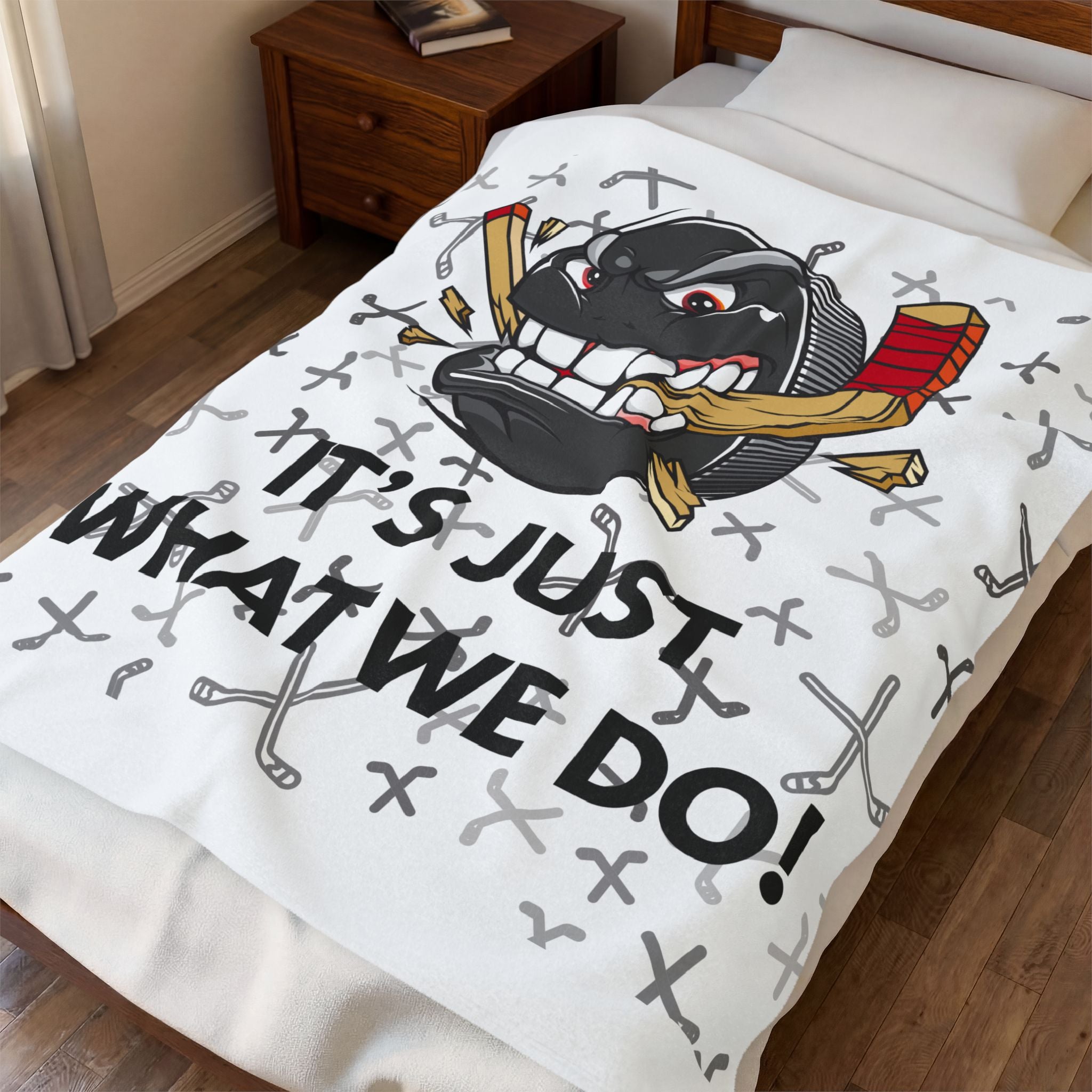 Hockey Plush Blanket — 'It's Just What We Do!' Velveteen Throw