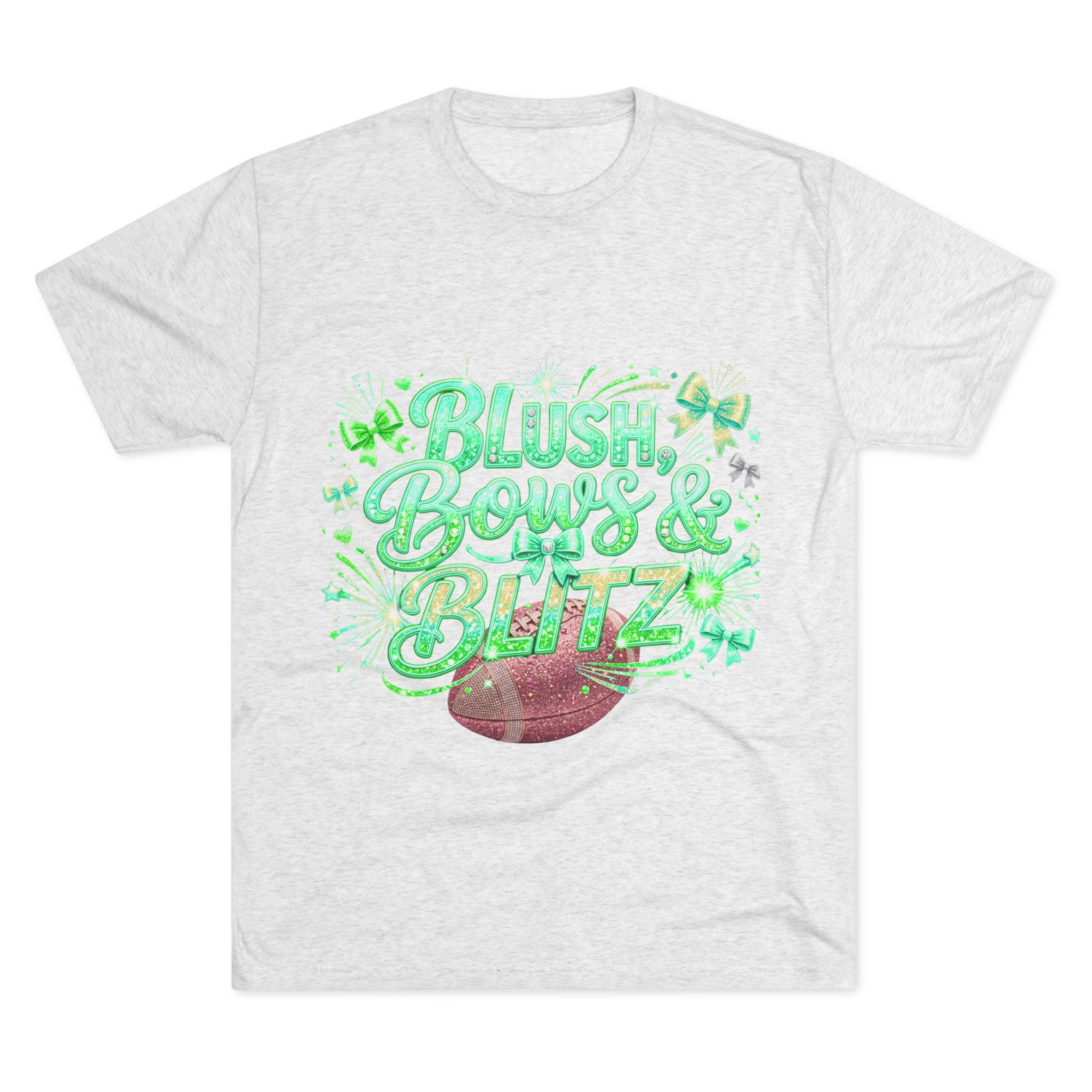 Blush, Bows & Blitz Football Tee — Cute Cheer Mom Game Day Shirt
