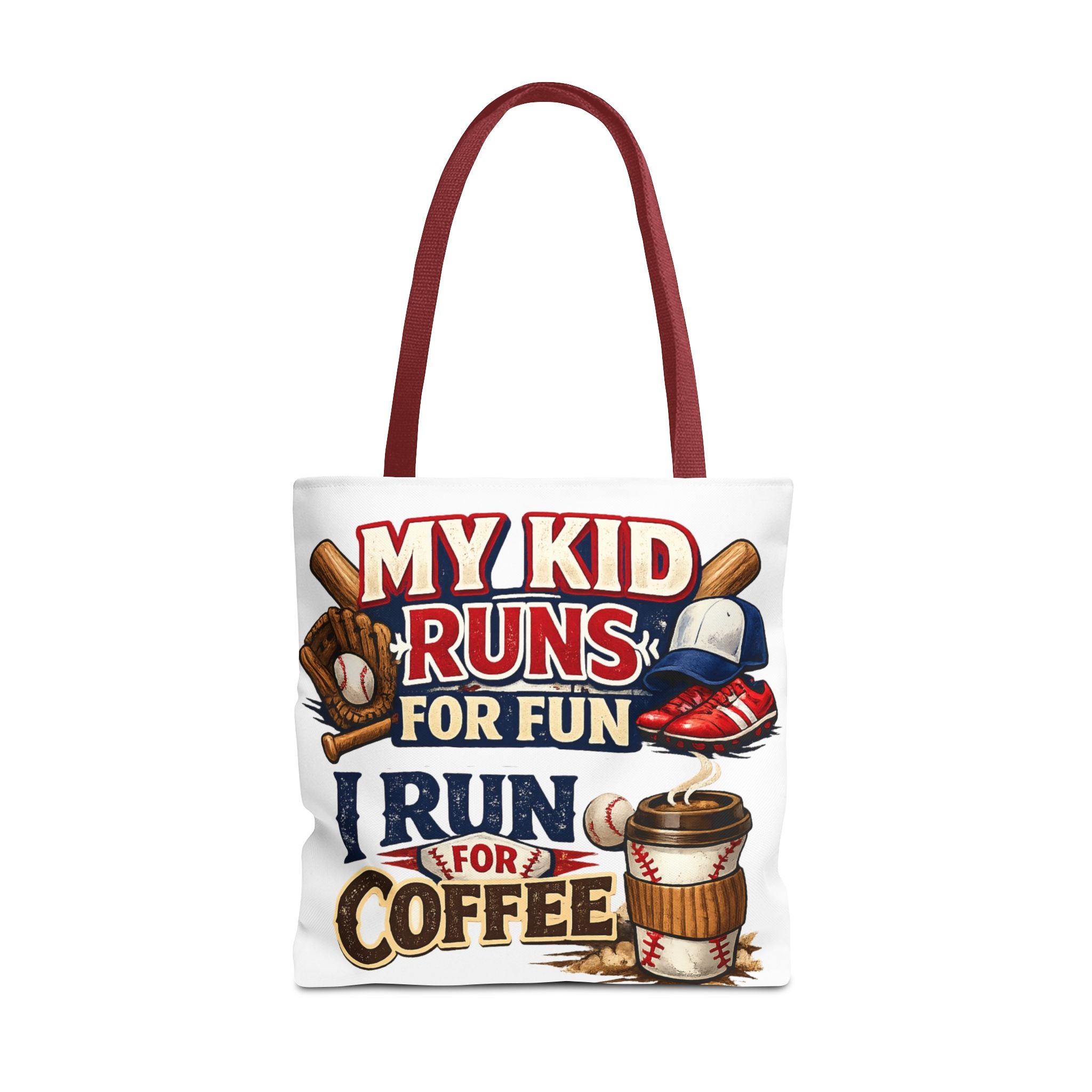 Tote Bag — "My Kid Runs for Fun, I Run for Coffee" Baseball Mom Tote