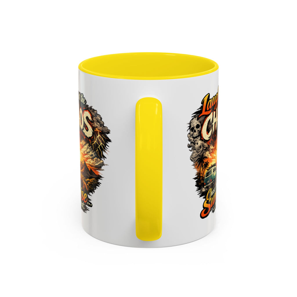 Laugh at the Chaos Sunrise Accent Coffee Mug — Retro Beach Camper Coffee Cup (11/15 oz)